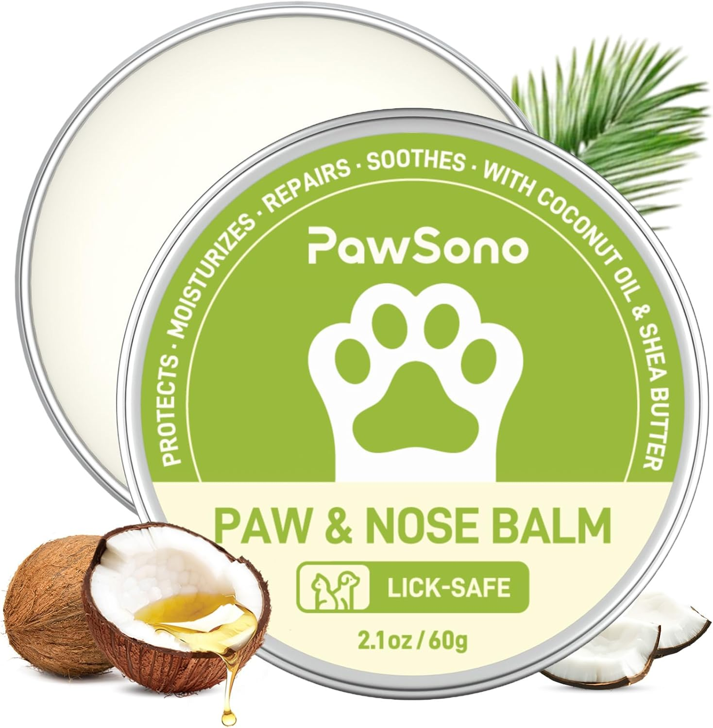 Lick-Safe Dog Paw & Nose Balm with Coconut Oil | All-Natural Moisturizer & Soother for Dry, Cracked Pads & Snout | Heat & Cold Pavement Protection Wax, Nose Butter for Bulldogs (2.1 Oz / 60 G)