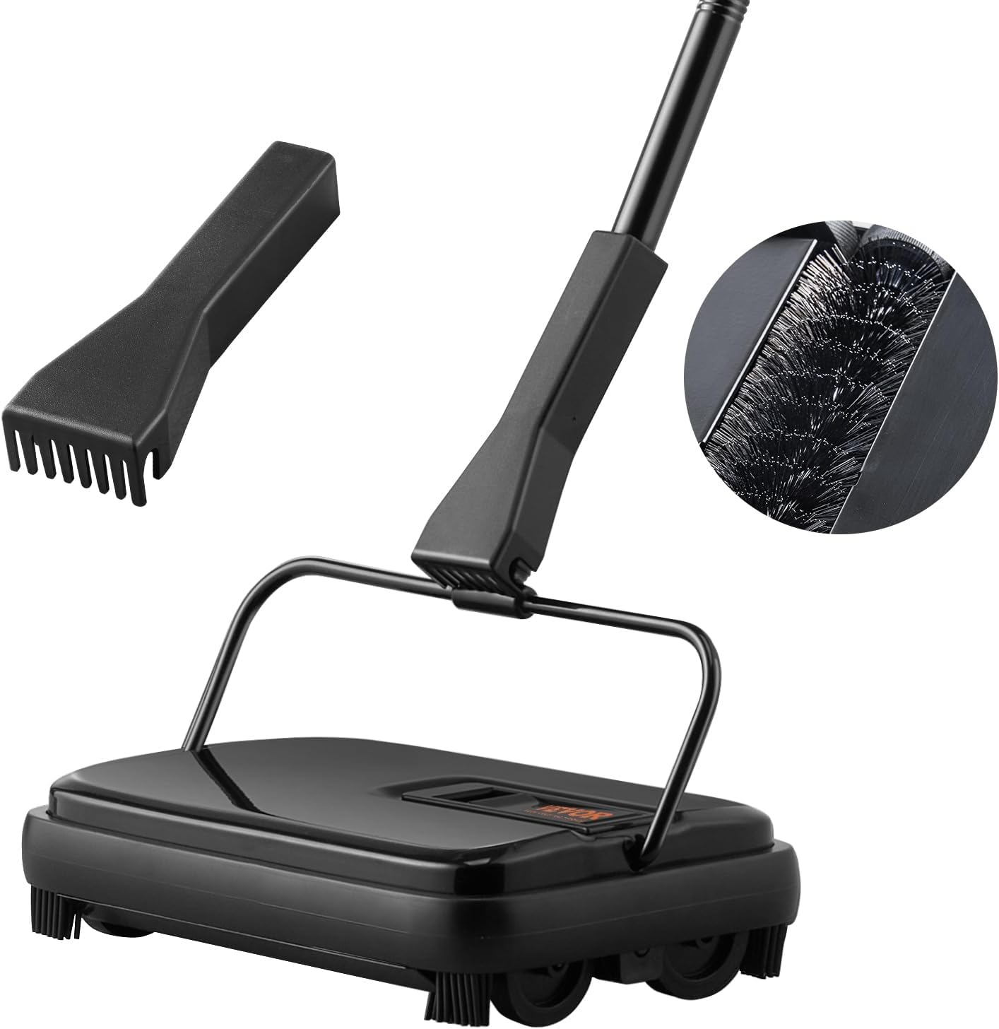 Carpet Sweeper Manual, Floor Sweeper with 300 Ml Dustbin Capacity Easy to Empty, for Home Office Carpets Pet Hair Dust, Black