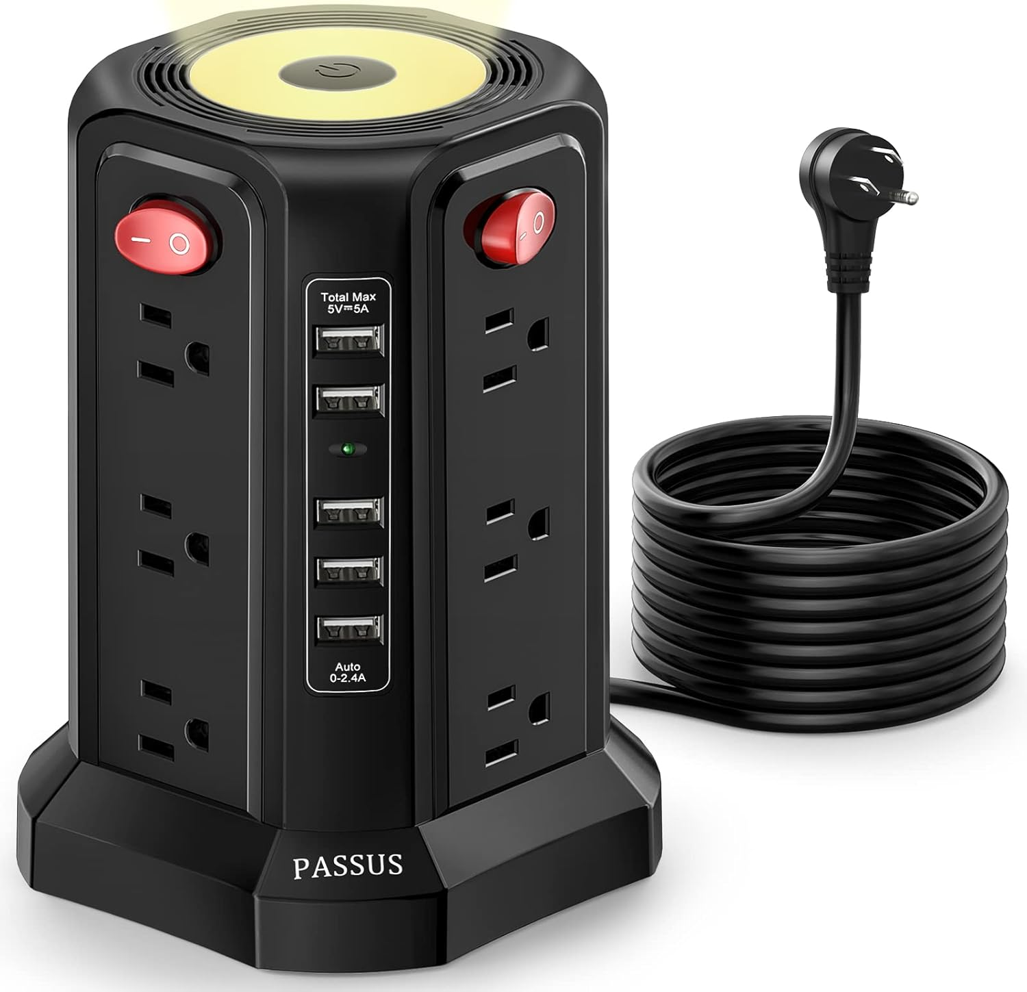 Surge Protector Power Strip Tower with 5 USB Ports and 10FT Cord, 12 AC Outlets