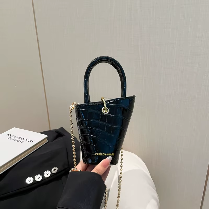 SH0569 Women'S Retro PU Leather Mini Bucket Bag Y2K Style Irregular Top Handle Crossbody Bag with Two Straps Polyester Lining