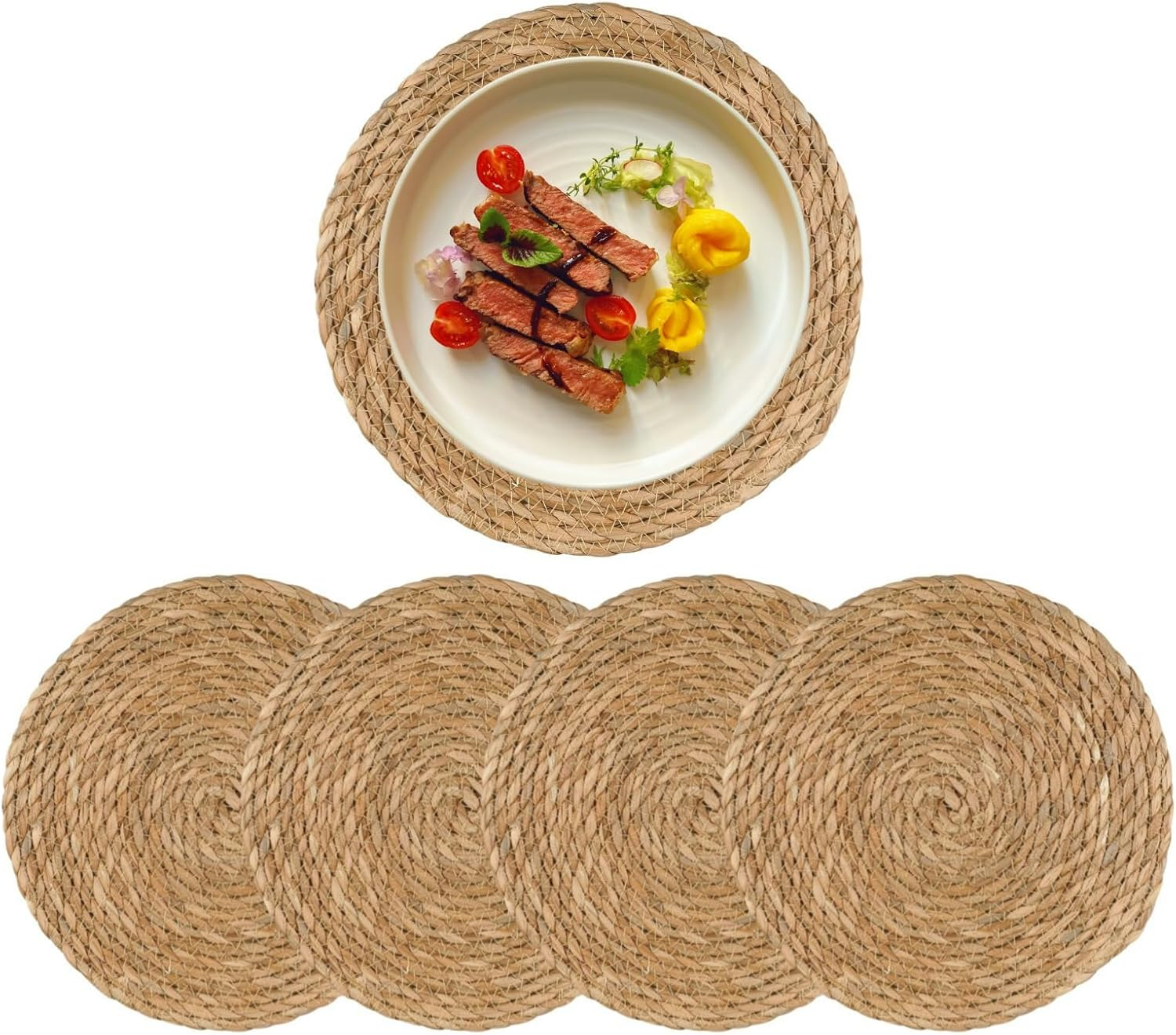 Round Woven Placemats Set of 4, 12