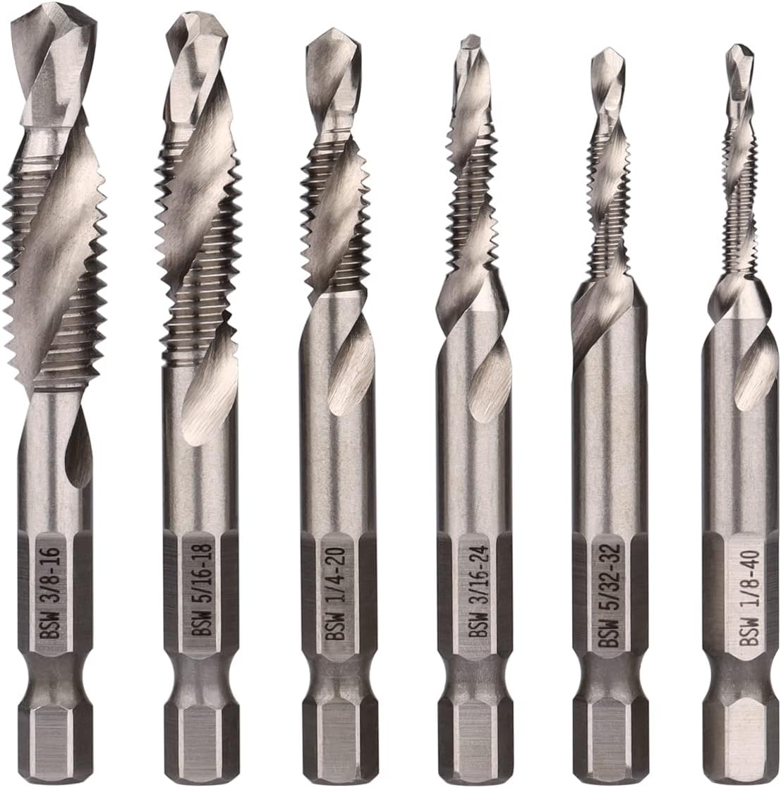 6Pcs 1/4-Inch Hex Shank Combination Drill and Tap Bit Set Metal Deburr Countersink Drill Bit 1/8 Inch-3/8 Inch
