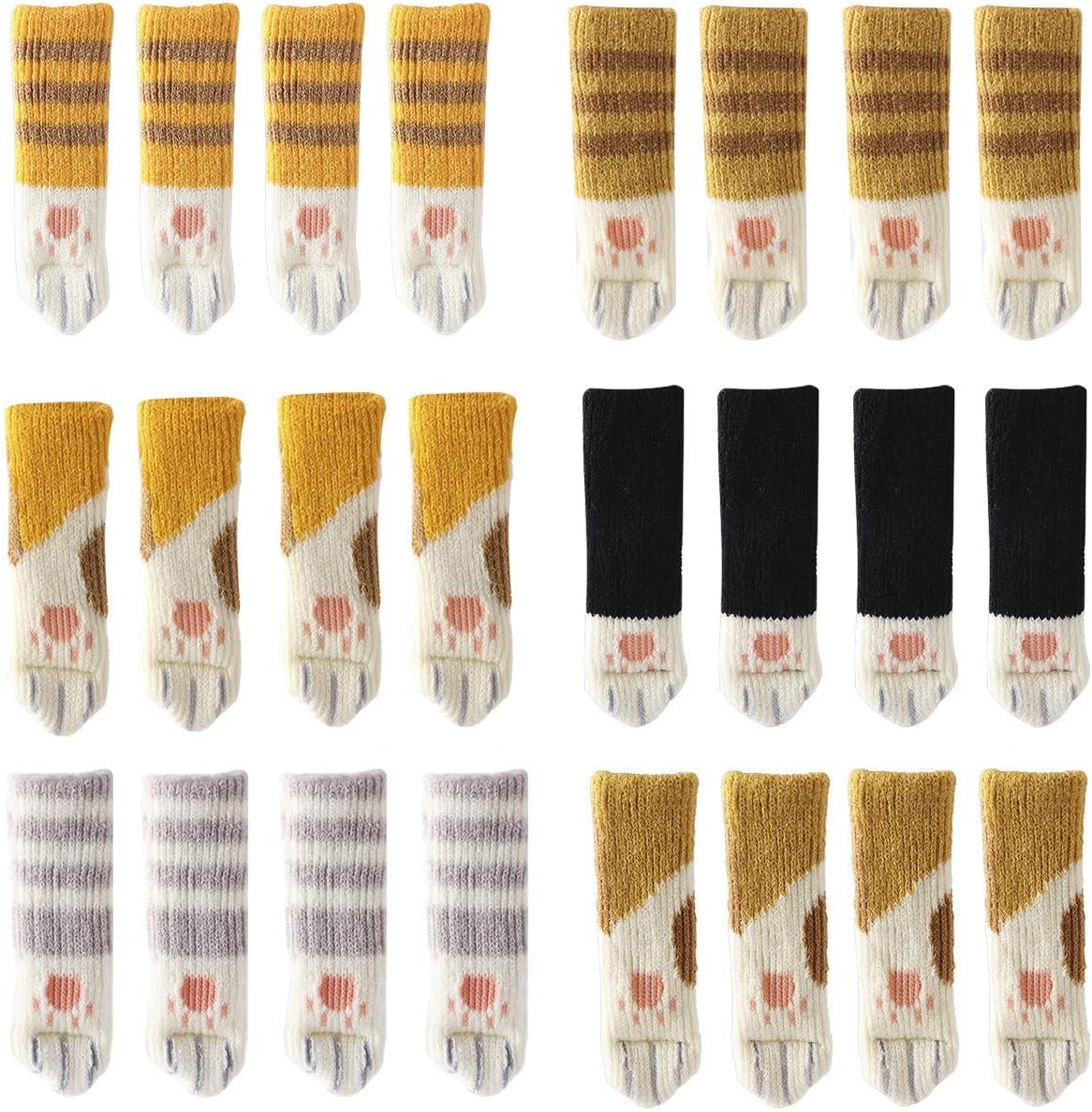 24PCS Stuhl Socken (6 Sets) Niedliche Katze Stuhlbeinschoner Stuhlsocken Möbelsocken, Katzen Klaue Stuhlbeinsocke Stuhlbeinsocken Fußbodenschoner