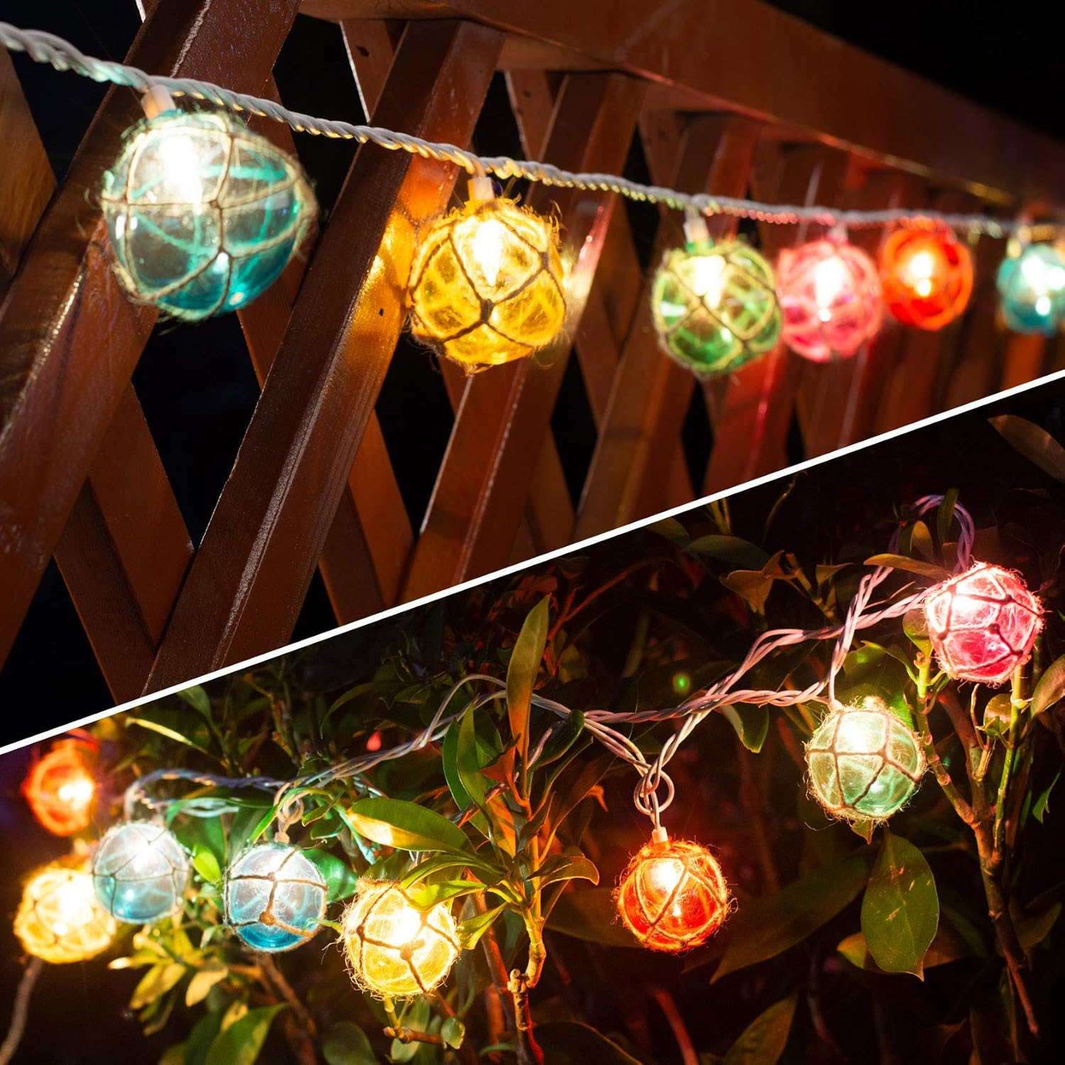 Nautical Fishing Float String Lights, Beach Themed Buoy Lights Set of 10 Multicolor String Lights for Indoor Home Decor and Outdoor Patio Decorations