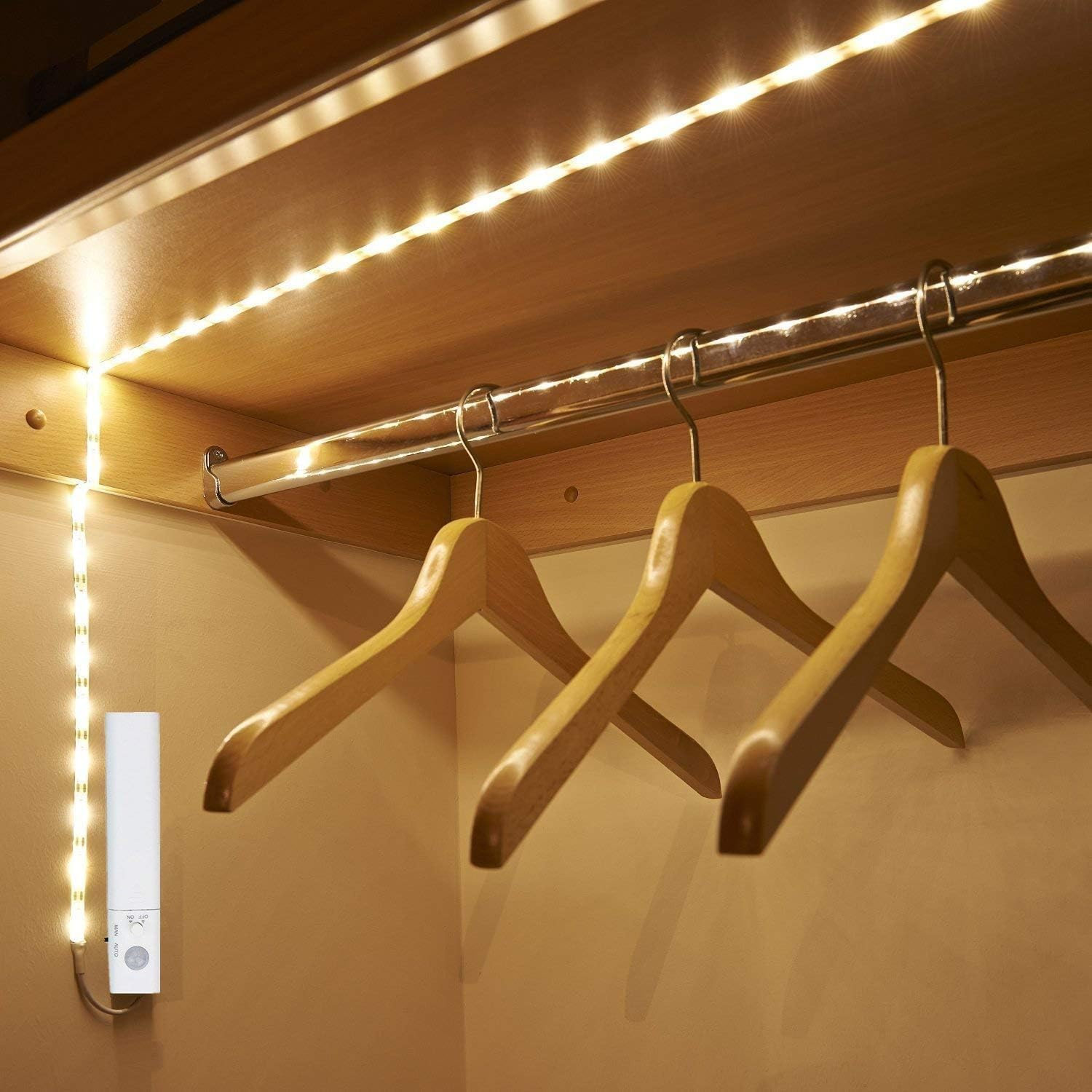 9.8Ft under Cabinet Lighting Motion Led Strip Closet Lights Battery Powered Basement Trunk Counter Bed Stair Light for Bedroom Kitchen Indoor Nature White 4000K