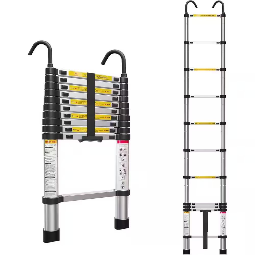 6.6 Ft. Aluminum Telescoping Ladder, Lightweight Collapsible with Hook, 330 Lbs. Capacity