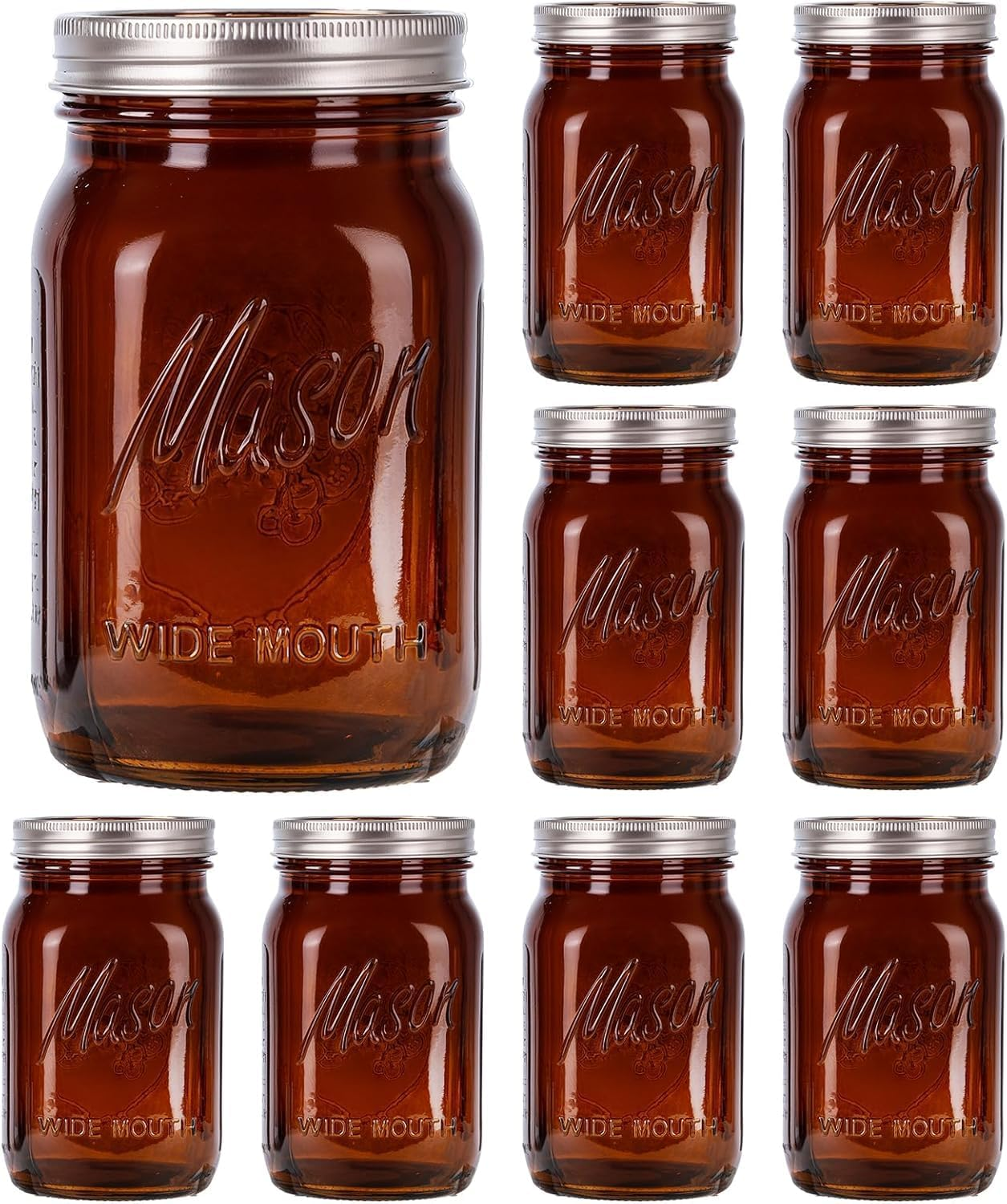 Amber Mason Jars 32 Oz Canning Jars,Wide Mouth Mason Jars with Lids