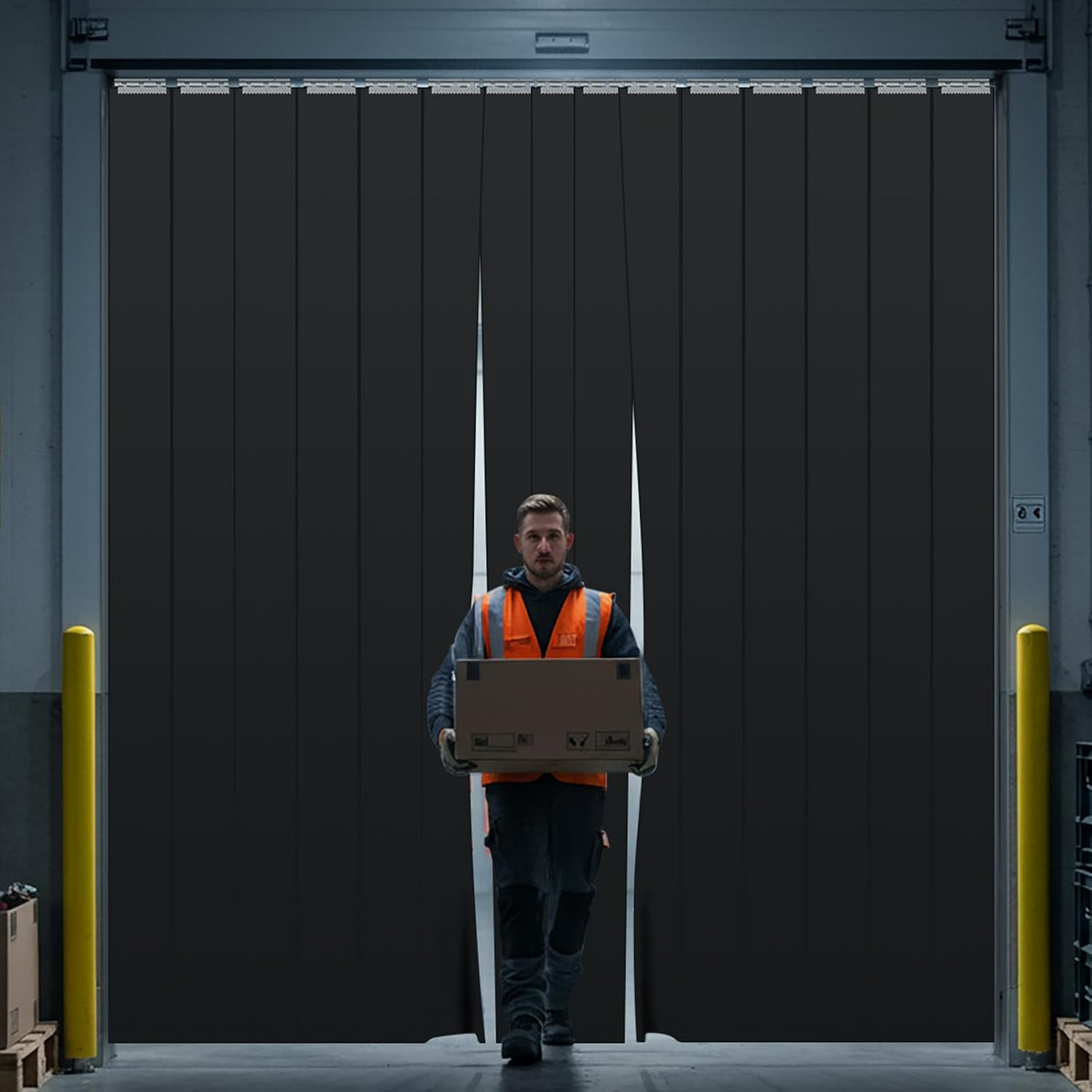 48 X 96 Inch Black PVC Strip Door Curtain Kit, Heavy Duty Waterproof Door Curtain for Walk-In Cooler, Freezer, Warehouse & Garage, Hurricane Shutters, Energy Saving and Easy Install(Black)