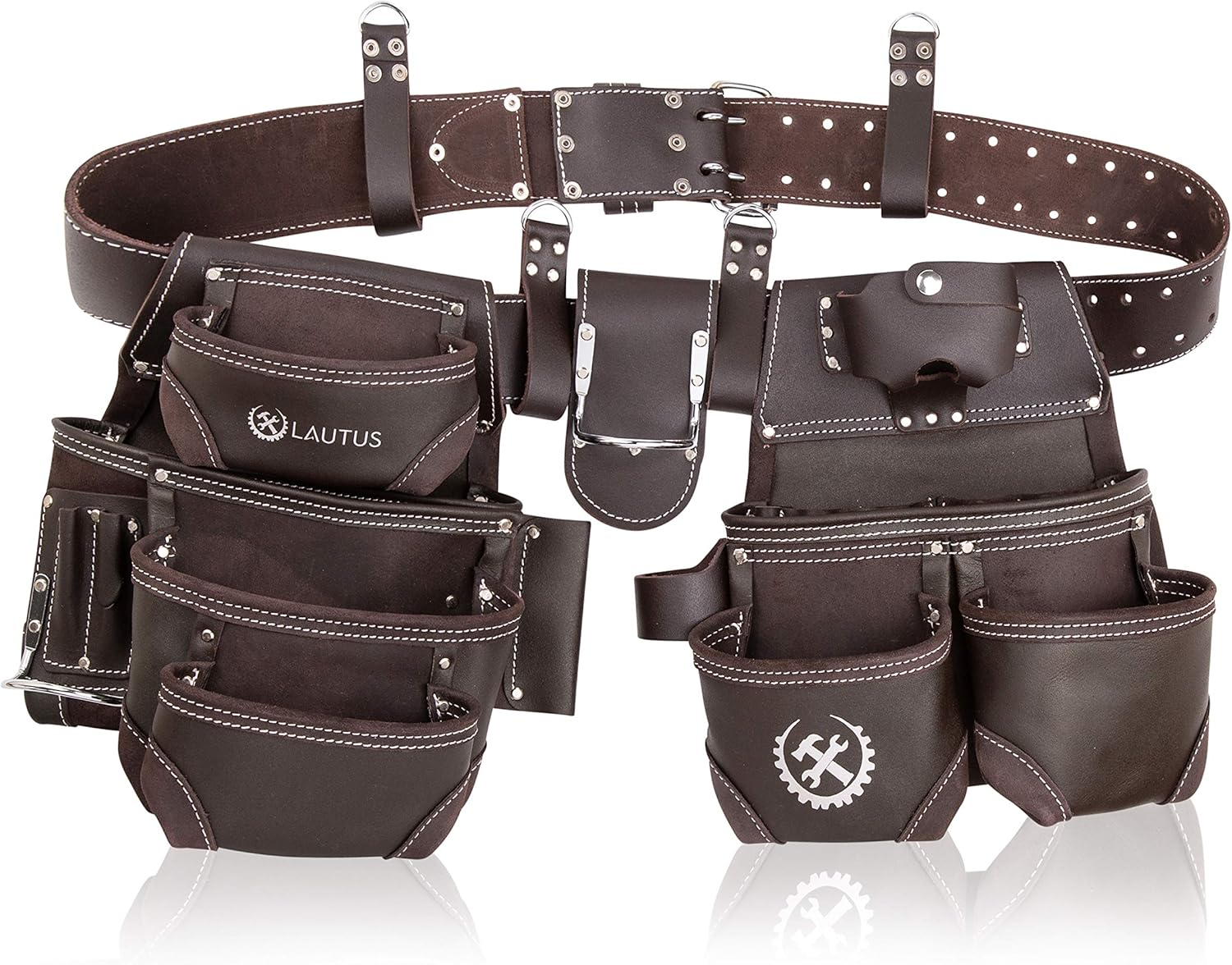 18 Pocket Leather Tool Pouch Carpenter Utility Bag Belt Storage