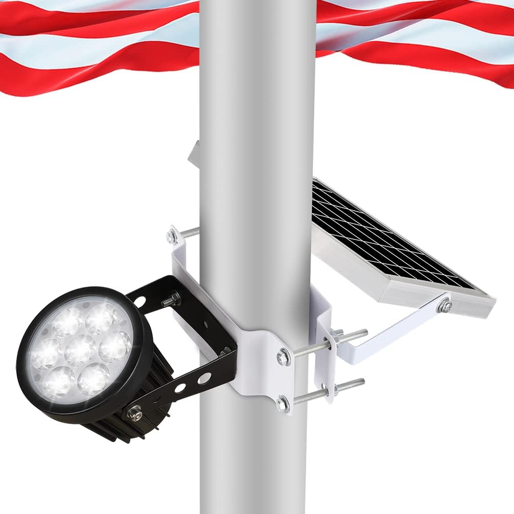 Flag Pole Light Solar Powered, Solar Flagpole Light Upgraded with IP67 Waterproof Outdoor Smart Charging and Lighting for Dusk Dawn All Night Bright On