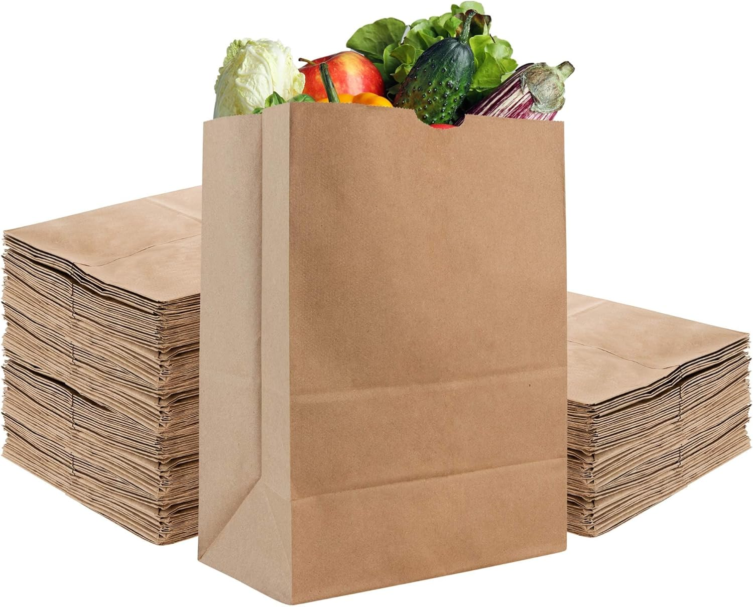 100 Pack 52Lbs Brown Kraft Paper Bags Grocery Shopping Bags for Bakery Retail