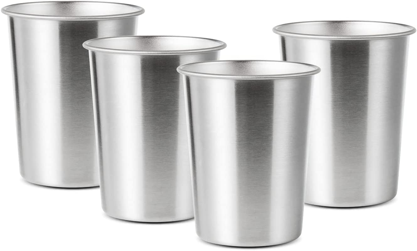 4Pack 6Oz Small Stainless Steel Cups, BPA Free Healthy Pint Drinking Cups Metal Drinking Glasses ​For Kids (Silver, 170Ml/6Oz)