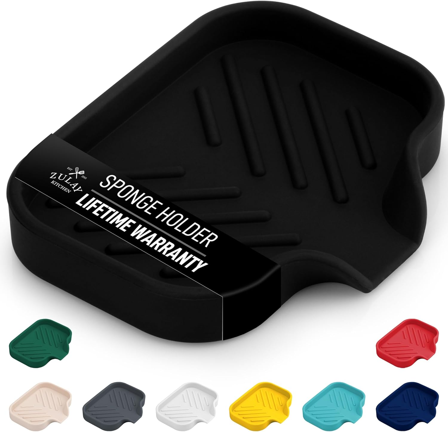 Small Silicone Sponge Holder (4.9X3.3”) – Space-Saving Sink Organizer Tray for Sponge, Soap, Brush & More – Compact Non-Slip Dish for Kitchen & Bathroom (Black)