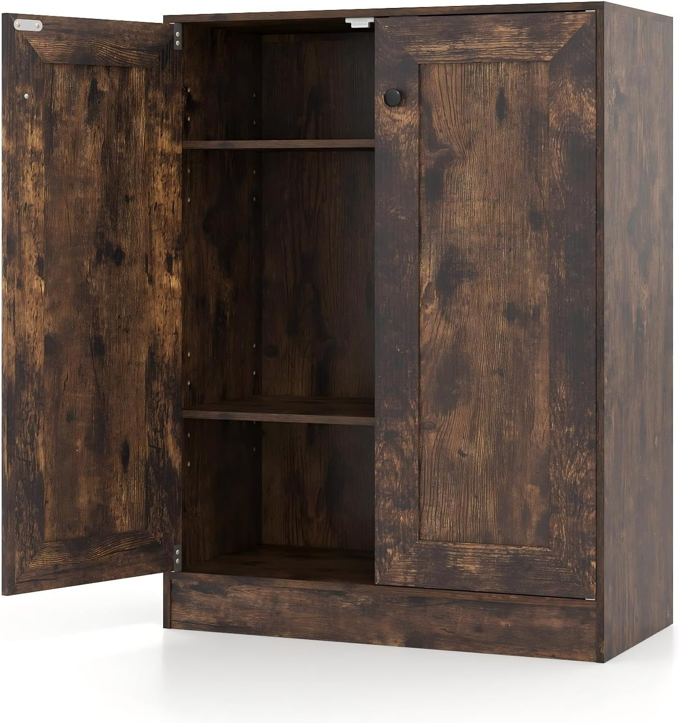 Credenza Cucina con 2 Ante, Mobile Cucina Dispensa con 2 Ripiani Regolabili e Kit Antiribaltamento, Mobiletto per Soggiorno, Sala da Pranzo, Camera da Letto, Ingresso, 60x30x80cm (Marrone)