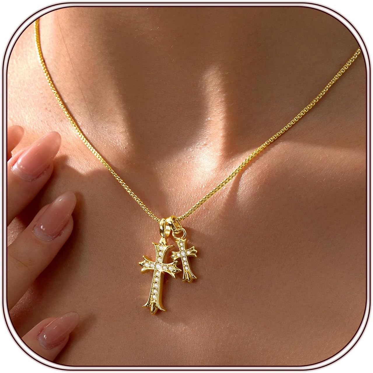 Gold Cross Necklace for Women 14K Plated Dainty Pendant Cross Chain Faith Crucifix Choker Baptism Necklace for Women Trendy Religious Jewelry Hypoallergenic