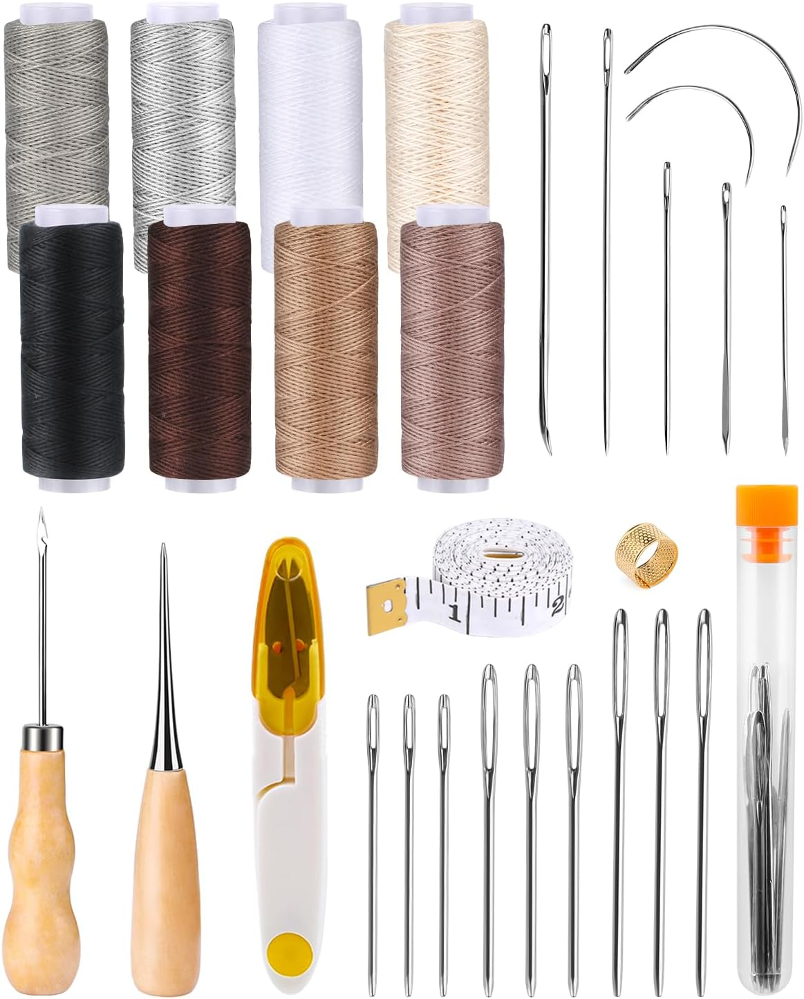 30 Pcs Leather Sewing Kit, Upholstery Repair Kit Heavy Duty Sewing Kit with Upholstery Thread, Sewing Awl, Hand Sewing Stitching Needles for Furniture, Canvas, Weave and Leather Craft DIY