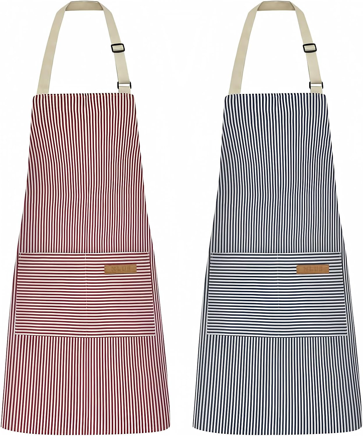 2 Pack Kitchen Cooking Aprons, Adjustable Bib Soft Chef Apron with 2 Pockets for Men Women (Blue Pinstripes/Pink Pinstripes)