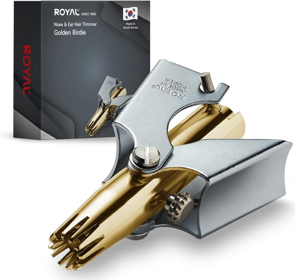 [MADE in KOREA]  Gold Nose Hair Trimmer for Men, Golden Birdie, Allergy-Free, Manual, Battery-Free, Waterproof, Painless with Twelve Dual-Edged Blades, Patented Mechanism ET-4PG