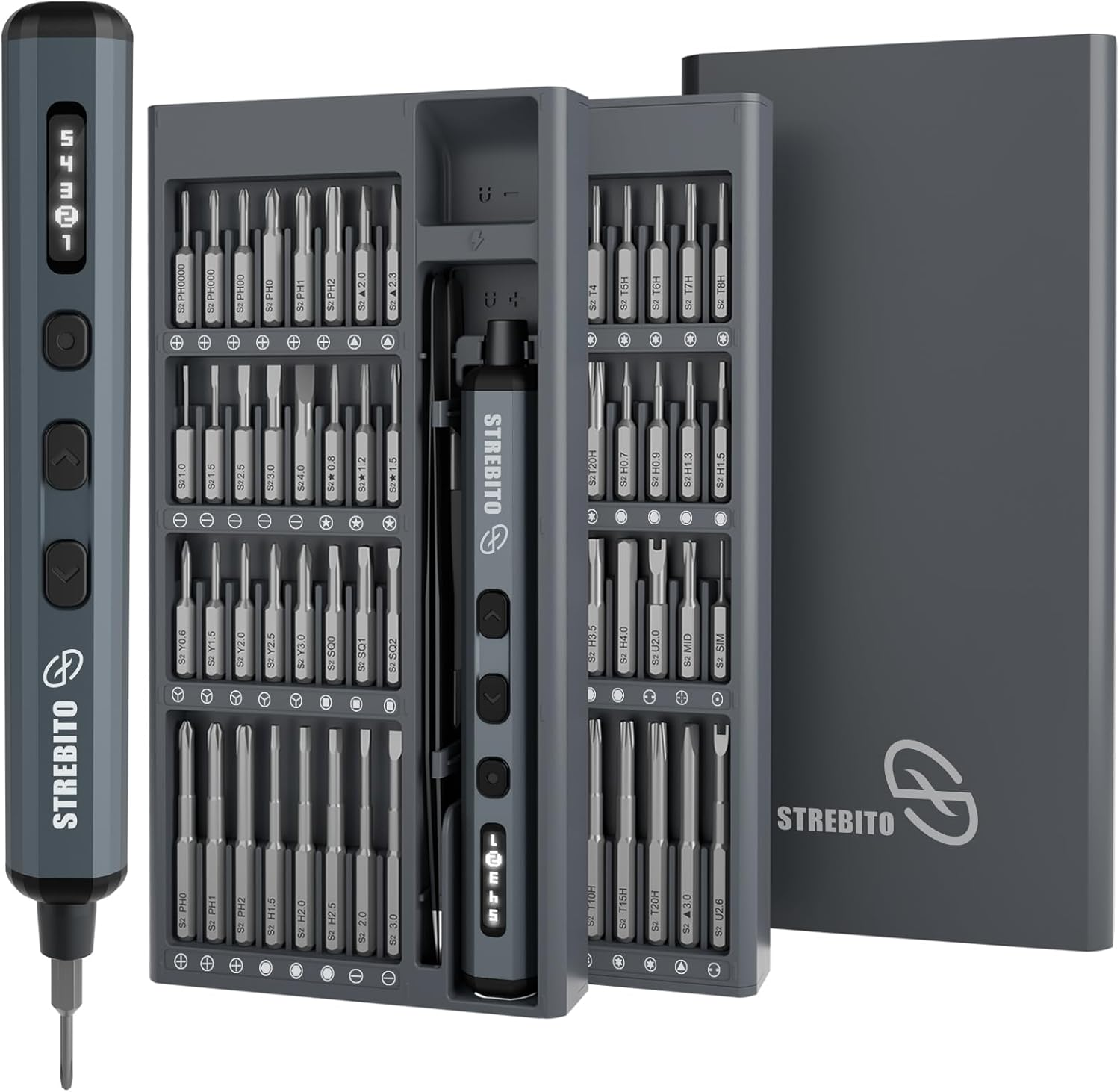 Mini Electric Screwdriver Set, 70-In-1 Max Precision Electric Screwdriver Kit with Lights, 5 Upgraded Torque Levels, 64 Magnetic Bits, Electric Screwdriver Cordless for PC RC Electronics