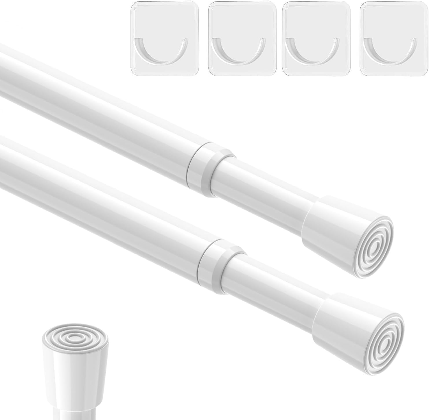 2Pcs Spring Tension Rods Adjustable 26 to 39 Inch Small Tension Curtain Rod No Drilling Expandable Spring Loaded Curtain Rod,Suitable for Doors and Windows 28 to 36 Inch, White