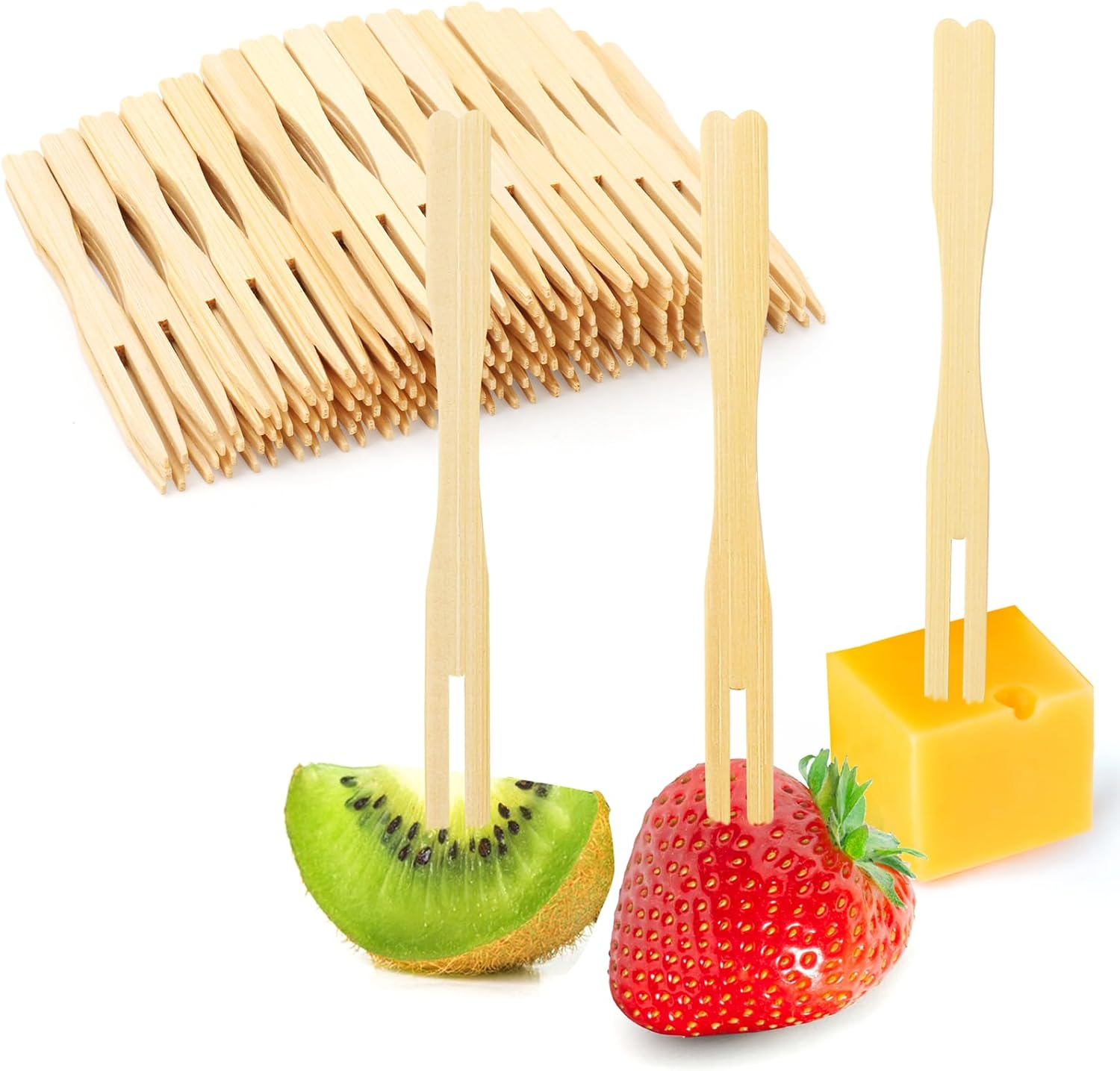 400 Bamboo Appetizer Forks, 3.5 Inch Mini Bamboo Forks for Charcuterie Boards Accessories, Fancy Toothpicks for Appetizers, Disposable Wooden Cocktail Fork, Small Fruit Food Picks for Party Supplies