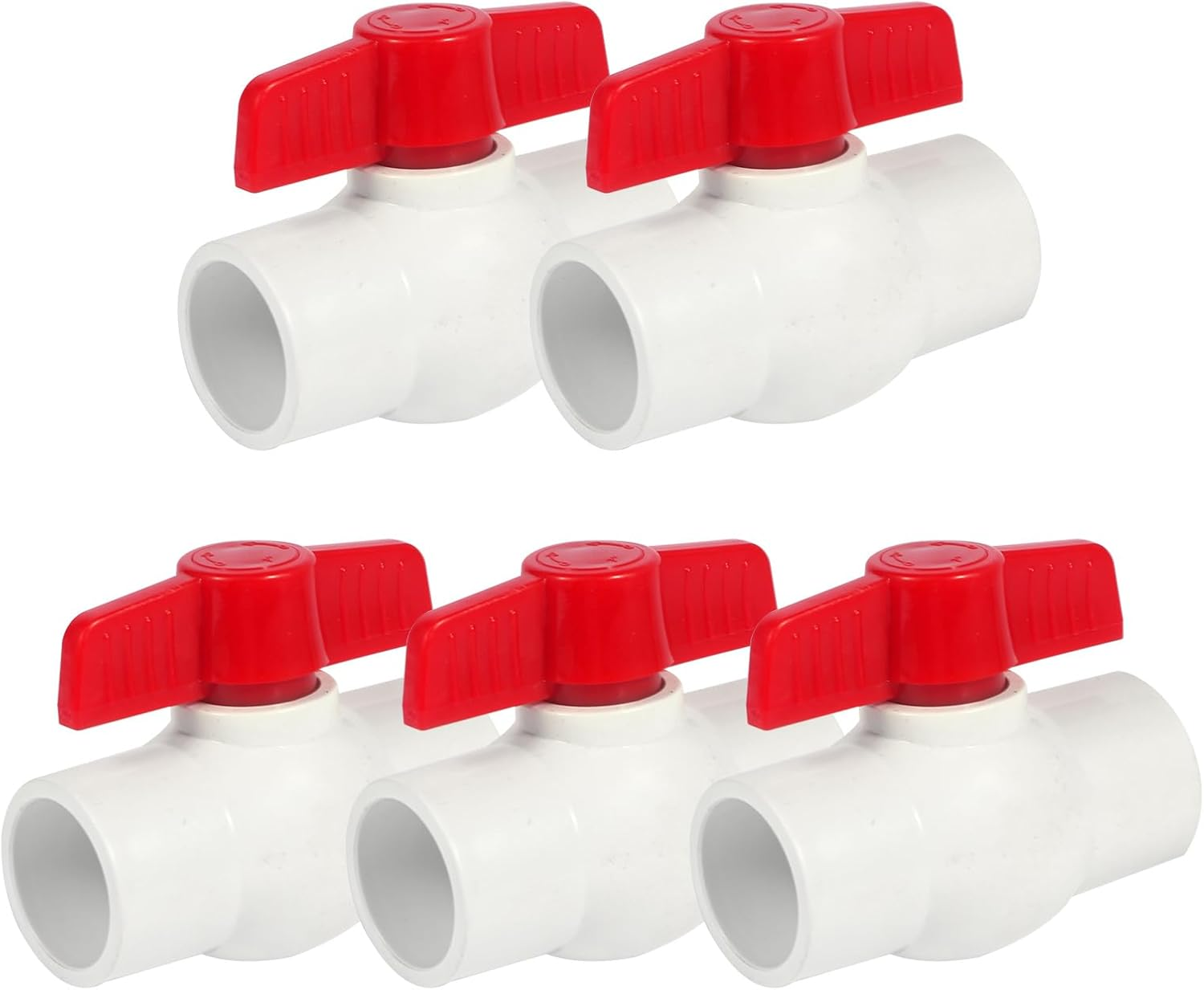 [5 Pack] 1' PVC Ball Valves, PVC Valves Ball Valve Water Shut off Valves, 1 Inch PVC Ball Valves Slip, Pipe Fittings, Rated at 150 PSI, Socket (1'' - Box of 5)