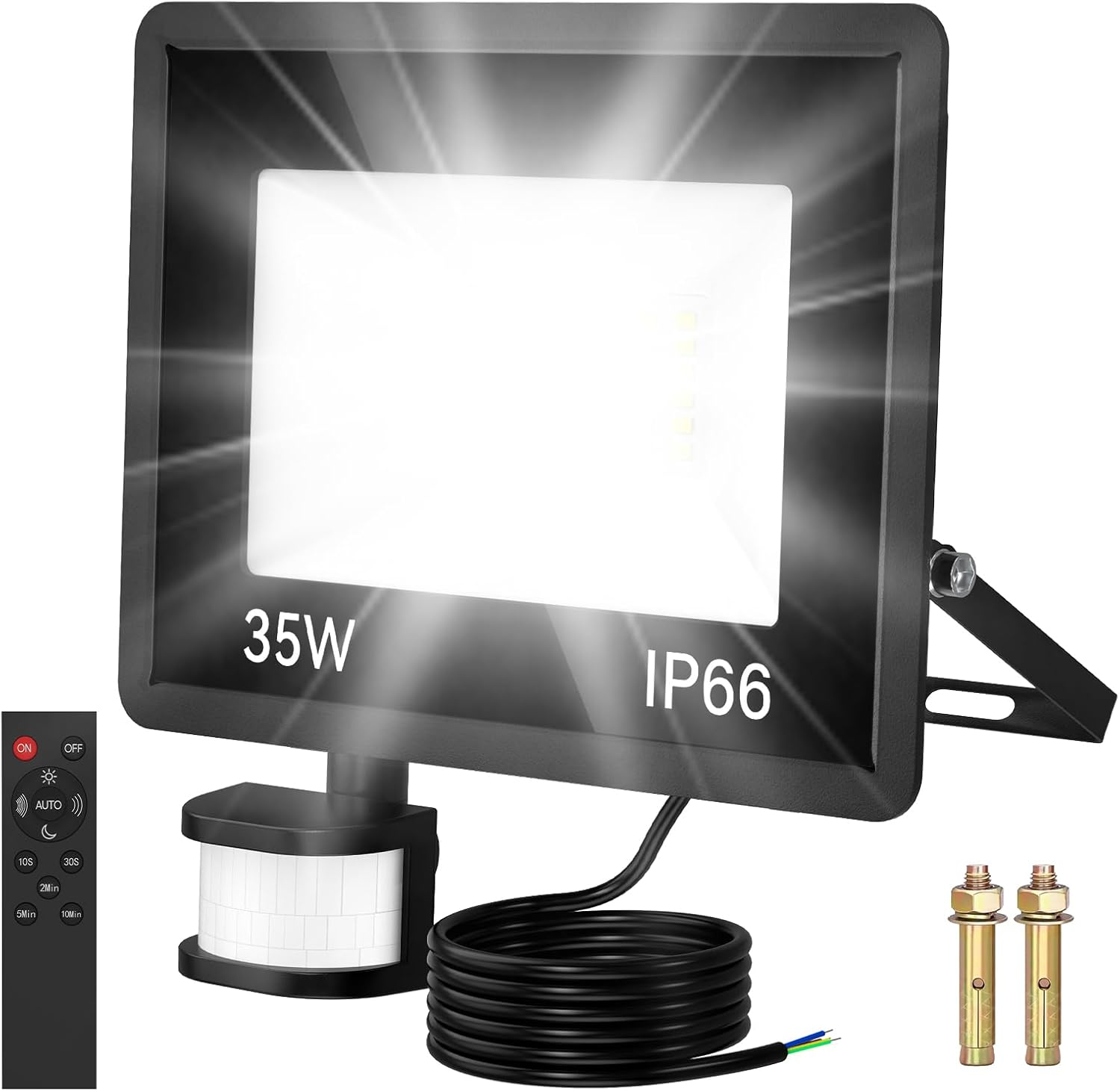 Aussenlampe Mit Bewegungsmelder 35W LED Strahler Mit Bewegungsmelder Außen Licht Fernbedienung 6500K Kaltweiß Ip66 Wasserdicht,Timer,Superhell Aluminium Lampe Wandstrahler Für Hof, Garage,Garten