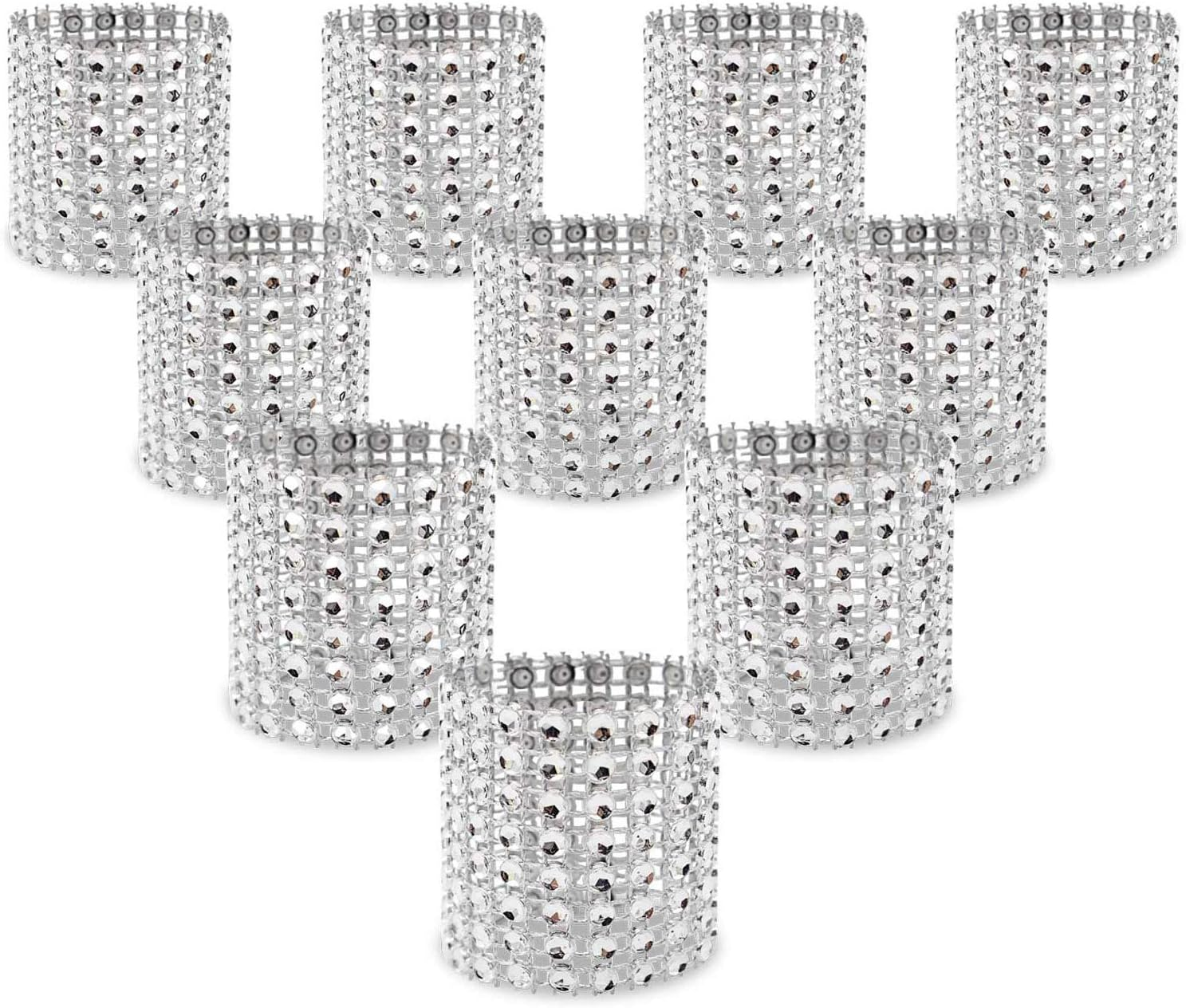 Napkin Rings, Pack of 60 Rhinestone Napkin Rings Diamond Adornment for Place Settings, Wedding Receptions, Dinner or Holiday Parties, Family Gatherings (60, Silver)