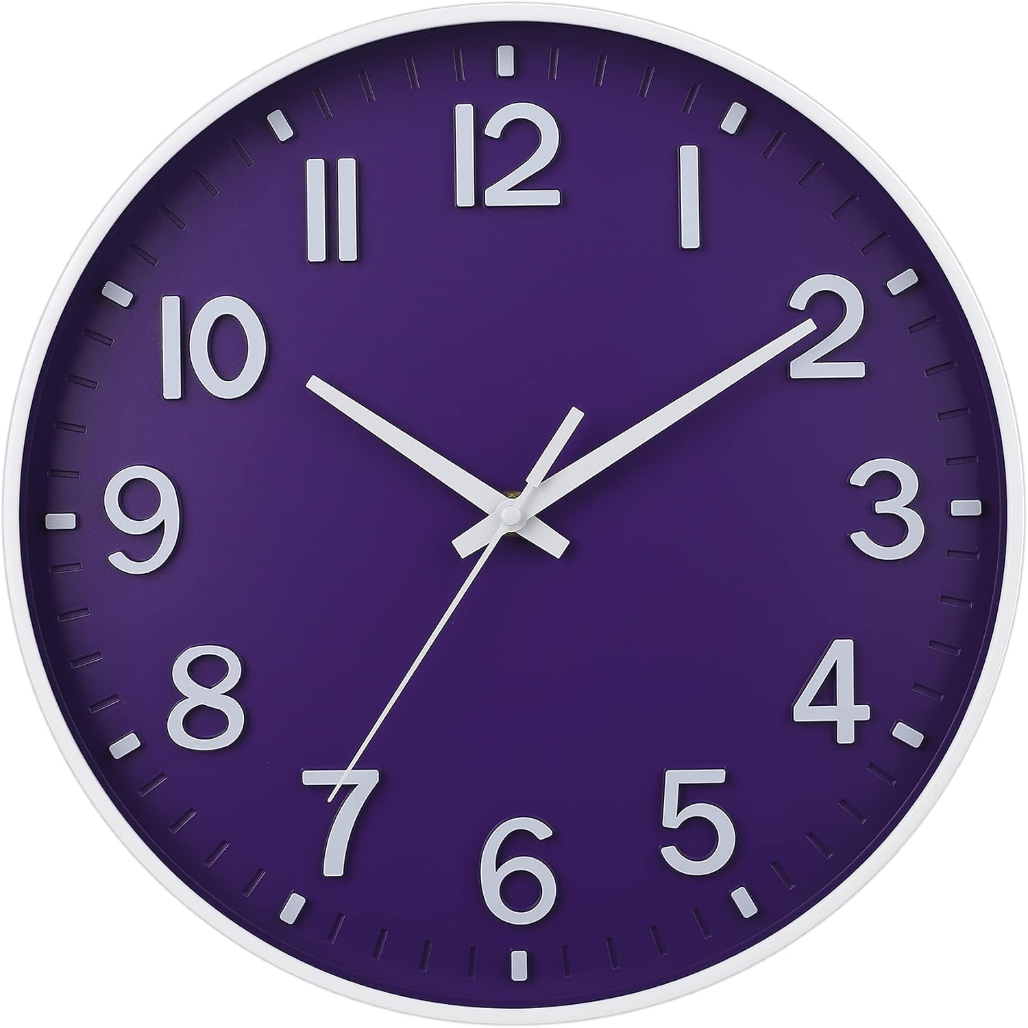 Wall Clock 12 Inch Silent Non Ticking Deep Purple Modern Home Decor