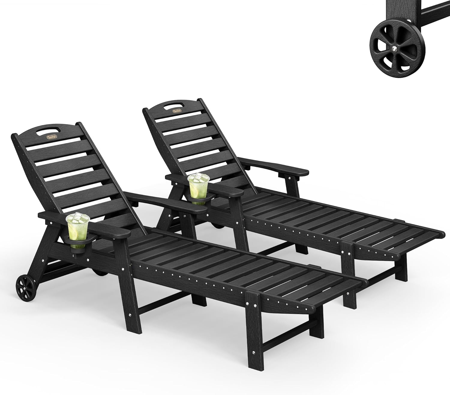 Lounge Chair Outdoor Set of 2, HDPE Chaise Lounge Outdoor, Pool Lounge Chair for Pool Poolside Deck Backyard Patio, Black
