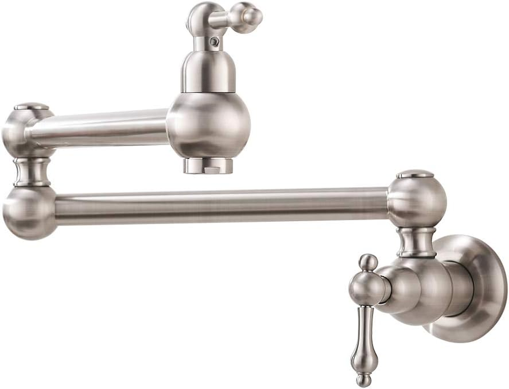 Brushed Nickel Pot Filler Faucet Wall Mount, SUS 304 Stainless Steel Wall Mount Kitchen Faucet Commercial Two Handle Folding Stretchable Stove Faucet