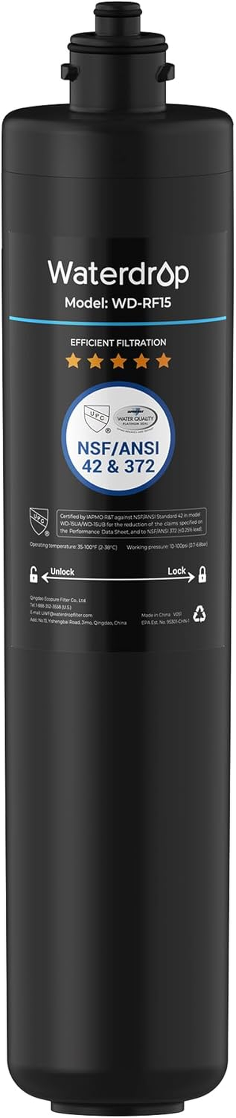 RF15 Replacement Filter Cartridge for 15UA/15UB/15UC under Sink Water Filter, Reduces PFOA/PFOS, PFAS, Lead, Chlorine, Bad Taste & Odor, NSF/ANSI 42 Certified, 19K Gallons High Capacity