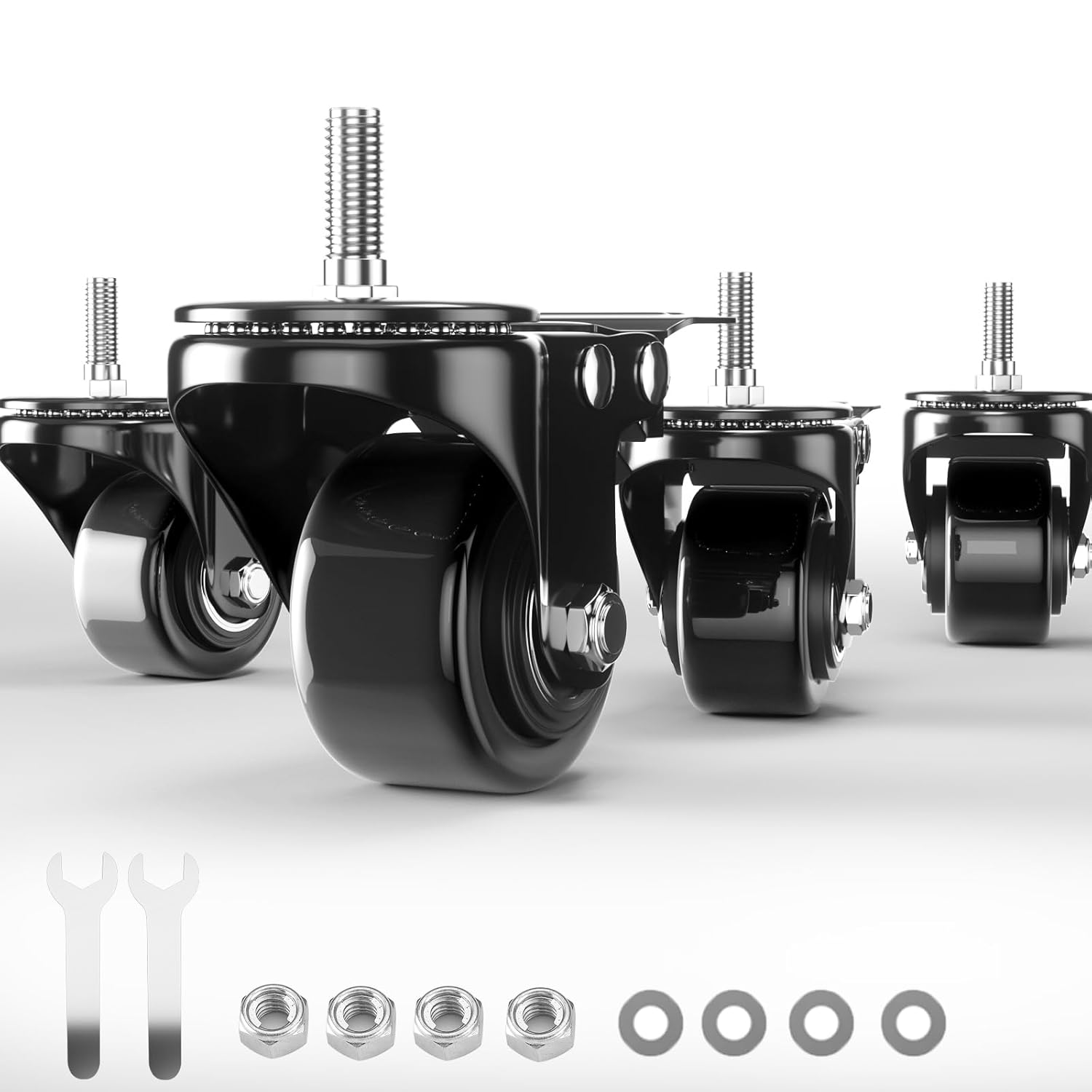 Stem Caster Wheels Heavy Duty 2 Inch, Threaded Stem Casters Set of 4, 5/16