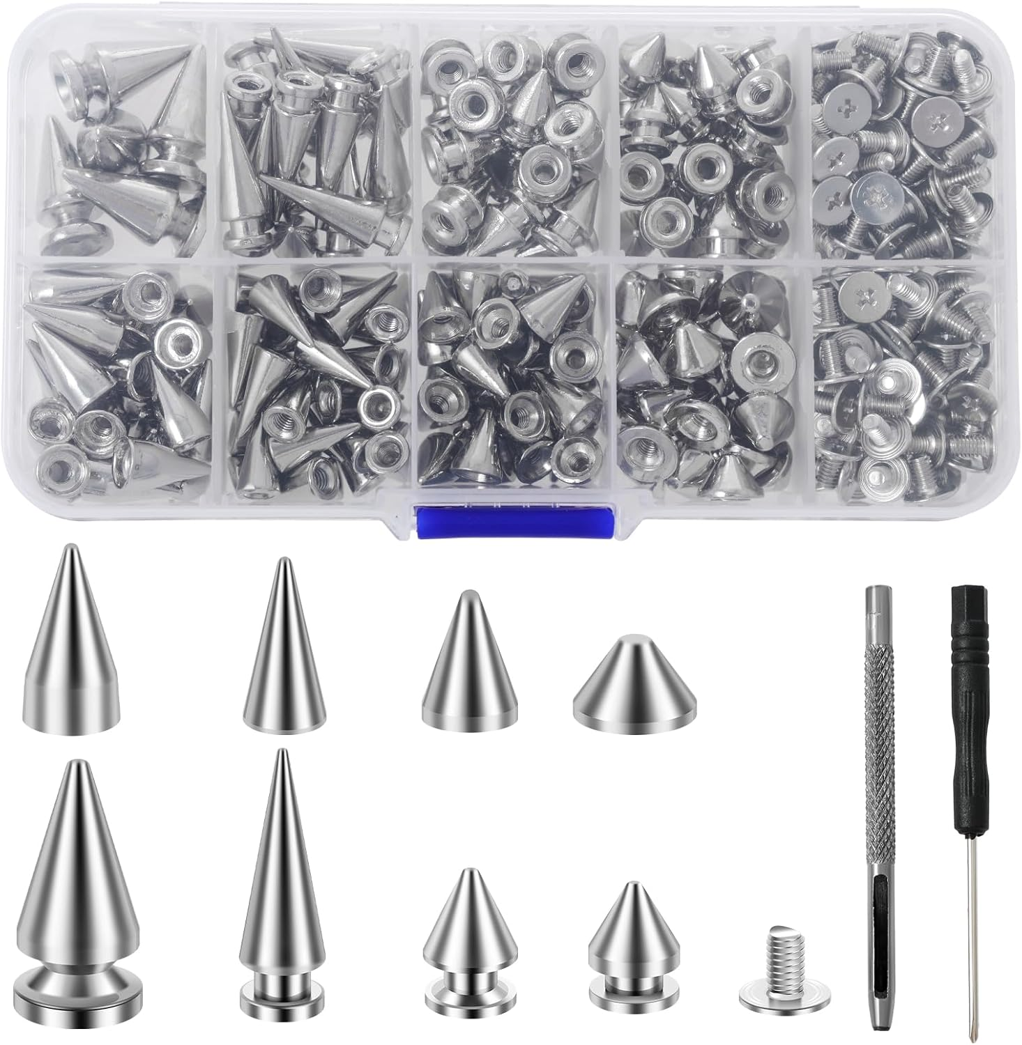Kit de 359 remaches con pinchos y tachuelas punk de metal y cuero de 8 tamanos