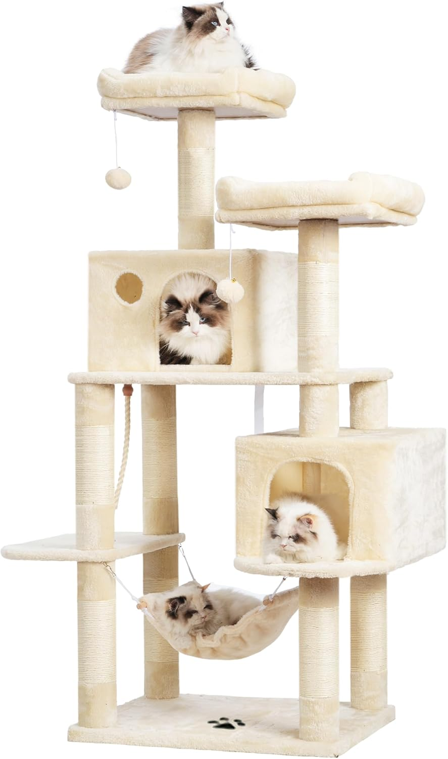 Large Multi-Level Cat Tree Condo Furniture with Sisal-Covered Scratching Posts, 2 Bigger Plush Condos, Perch Hammock