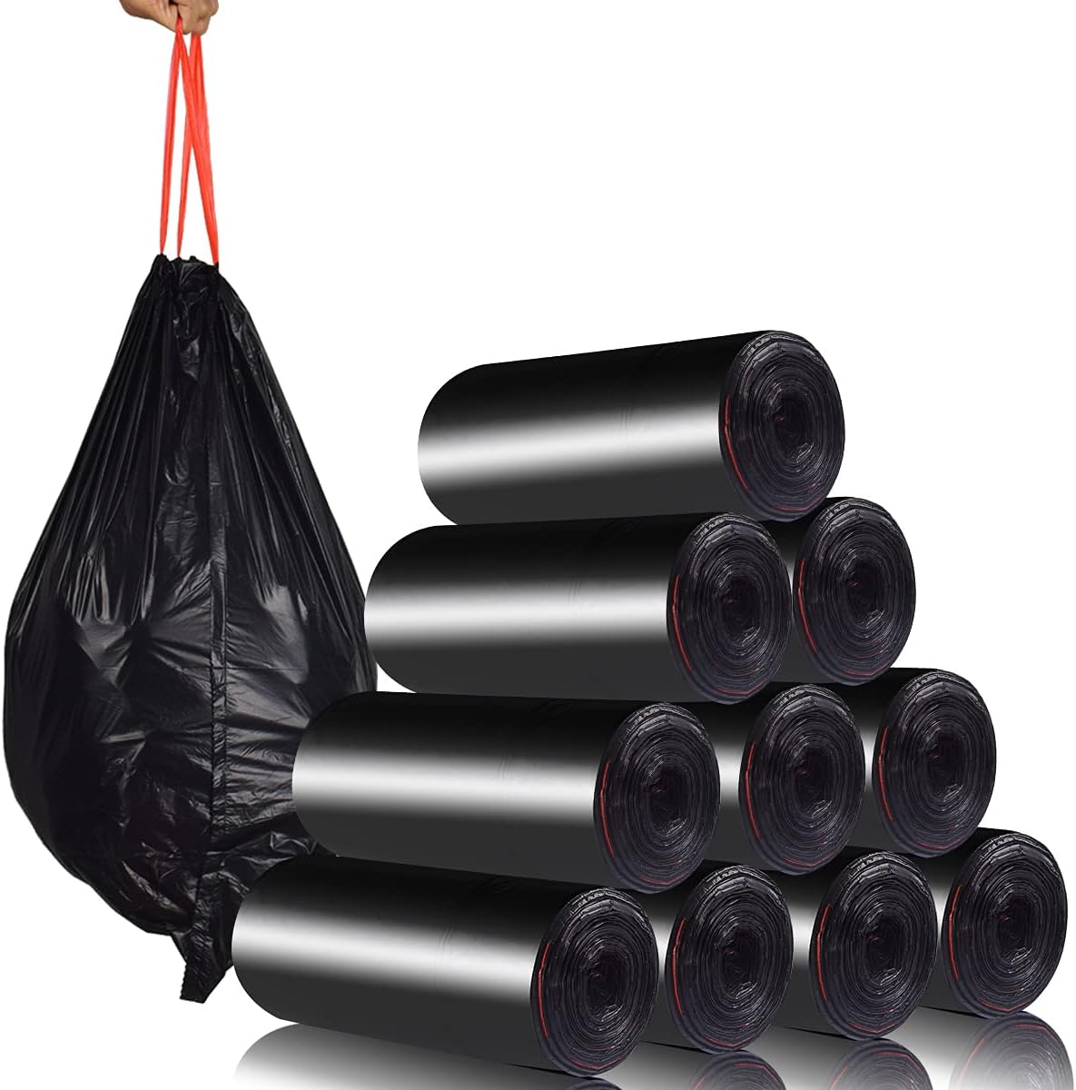 Trash Bags Drawstring Garbage Bags- Thicker Heavy Bathroom Trash Can Liners for Bedroom Home Kitchen 50 Counts ,4-6 Gallon (Black)