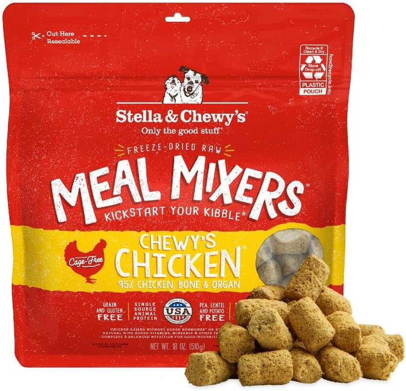 Stella & Chewy'S Freeze-Dried Raw Chicken Meal Mixers- Dog Food Topper and Mixer - Made with 95% Cage-Free Chicken, Organs & Bone - Perfect for Picky Eaters - Grain-Free - 18Oz