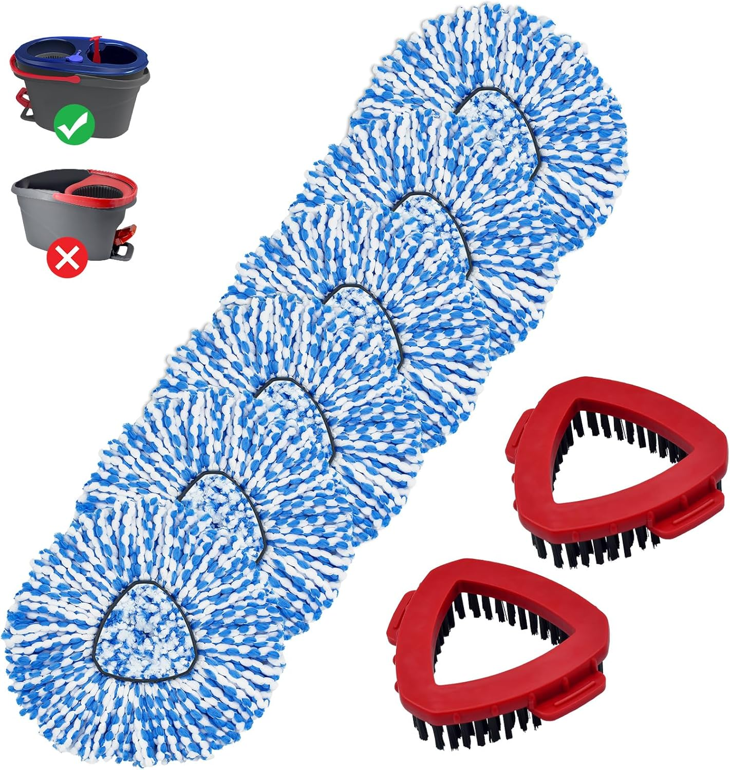 Mop Head Compatiable with Ocedar Rinseclean 2-Tank System, Mircofiber Mop Heads Refill and Scrub Brush for O Cedar Rinseclean Spin Mop, 6 Pack Mop Refills & 2 Scrub Head for Floor Cleaning