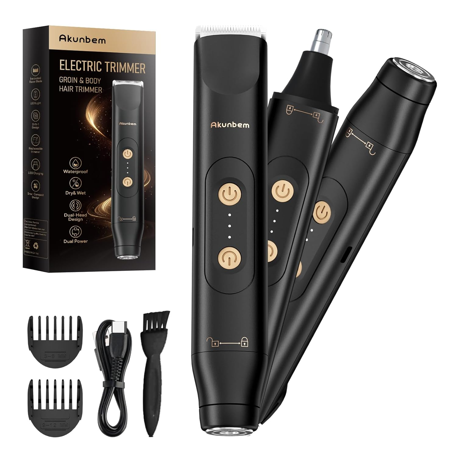 All in 1 Groin & Body Hair Trimmer for Men Bikini Trimmer Women Electric Ball Pubic Shaver IPX7 Waterproof Wet & Dry Use Versatile Shaver for Temple Groin Nose Ear Hairs Beard, Black