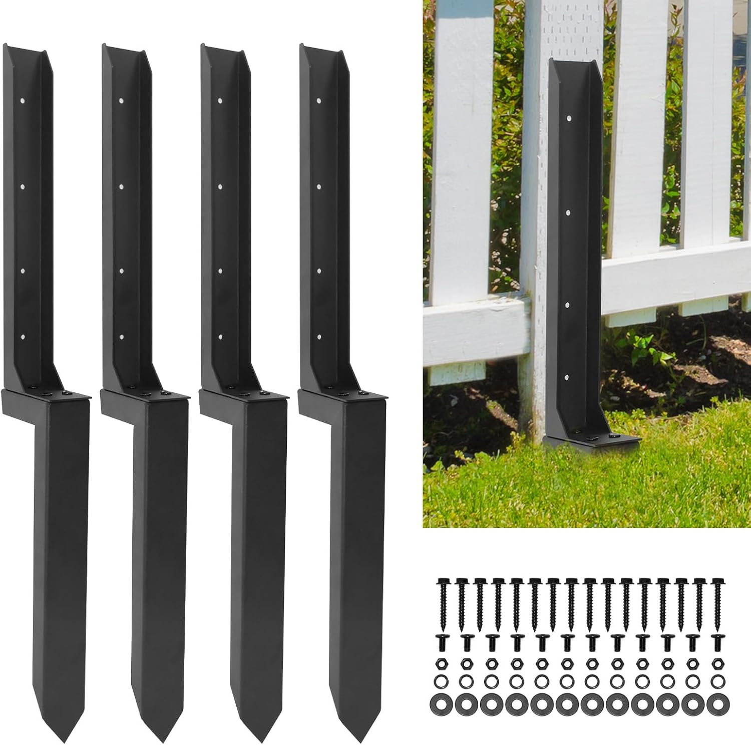 4 Pcs Fence Post Repair Kit Heavy Duty Wooden Fence Post Anchor Repair Stakes for Tilted Broken Wood Support Kits