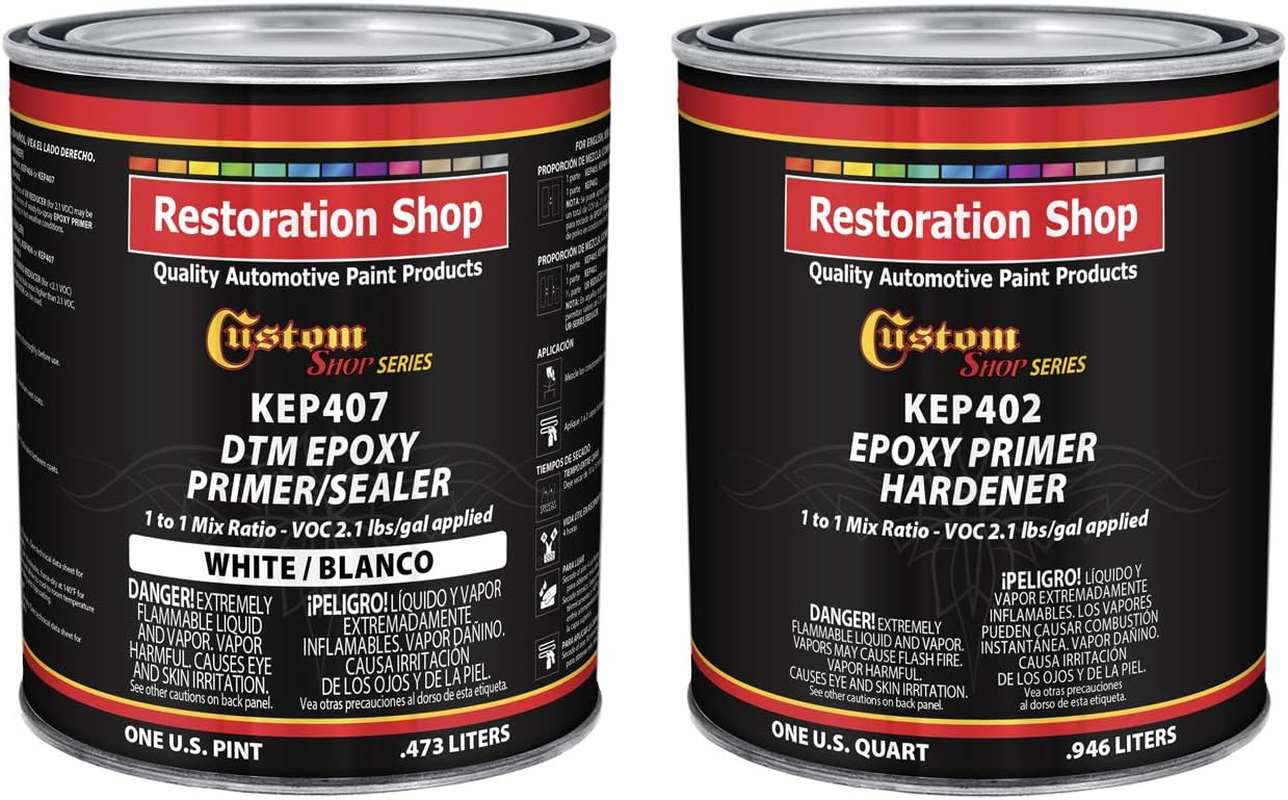 - White Epoxy Primer/Sealer 2.1 VOC (1/2 Gallon Kit) Anti-Corrosive DTM High-Performance Primer for Automotive and Industrial Use Kit = 1 Qt. Epoxy Primer +1 Qt. of Epoxy HDR.(1-1 Mix)