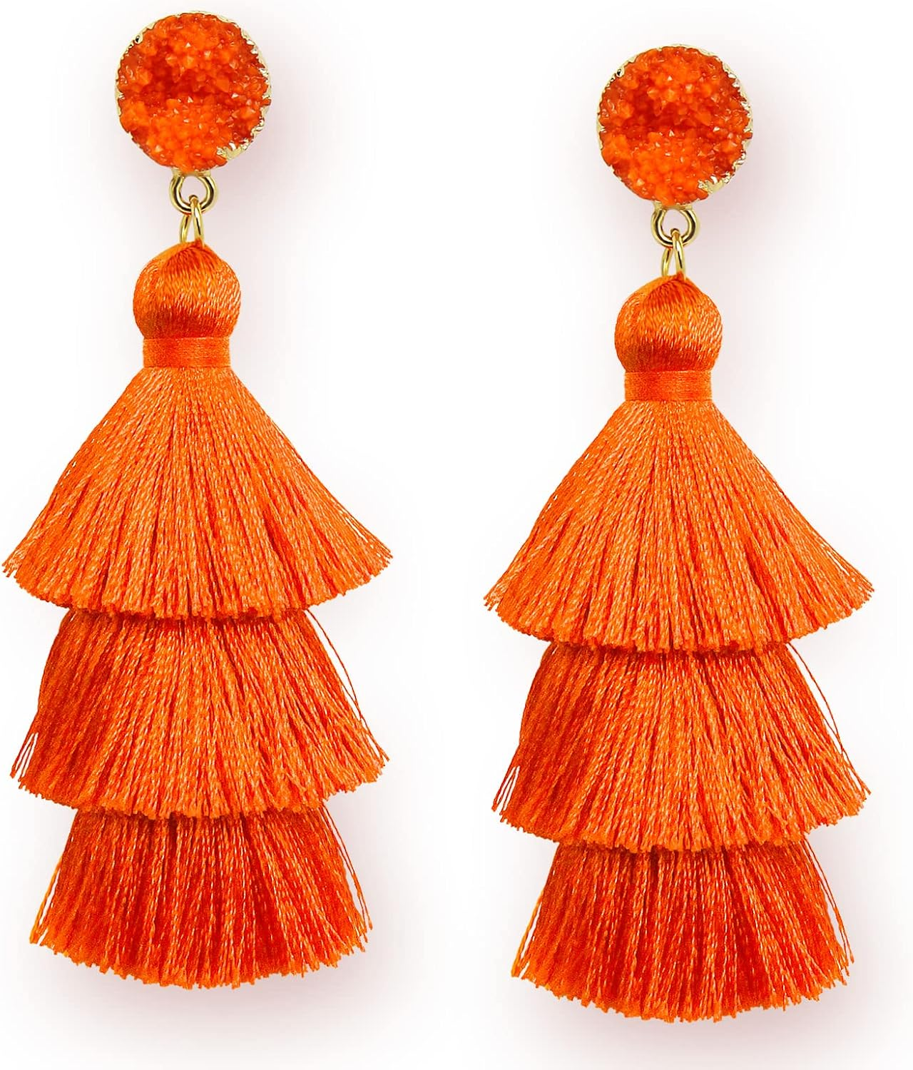 Colorful Layered Tassel Earrings Bohemian Statement Tiered Tassel Big Dangle Drop Earrings for Women Druzy Studs Valentine’S Day Gift