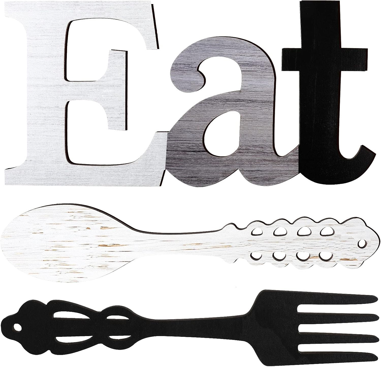 Set of EAT Sign, Fork and Spoon Wall Decor, Rustic Wood Eat Decoration, Cute Eat Letters for Kitchen and Home, Decorative Hanging Wooden Letters, Country Wall Art for Dining Room (Stylish Colors)