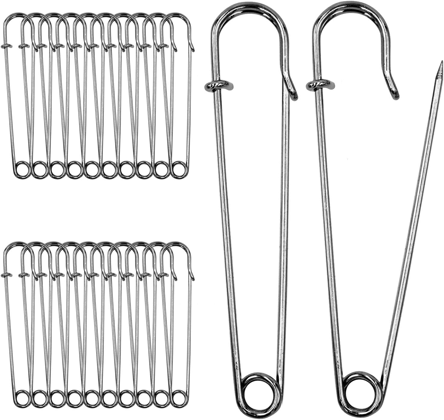 4 Inch Large Safety Pins for Clothes Big Heavy Giant Safety Pin for Fashion, Sewing, Quilting, Blankets, Upholstery, Laundry and Craft (10Cm, 20Pcs)