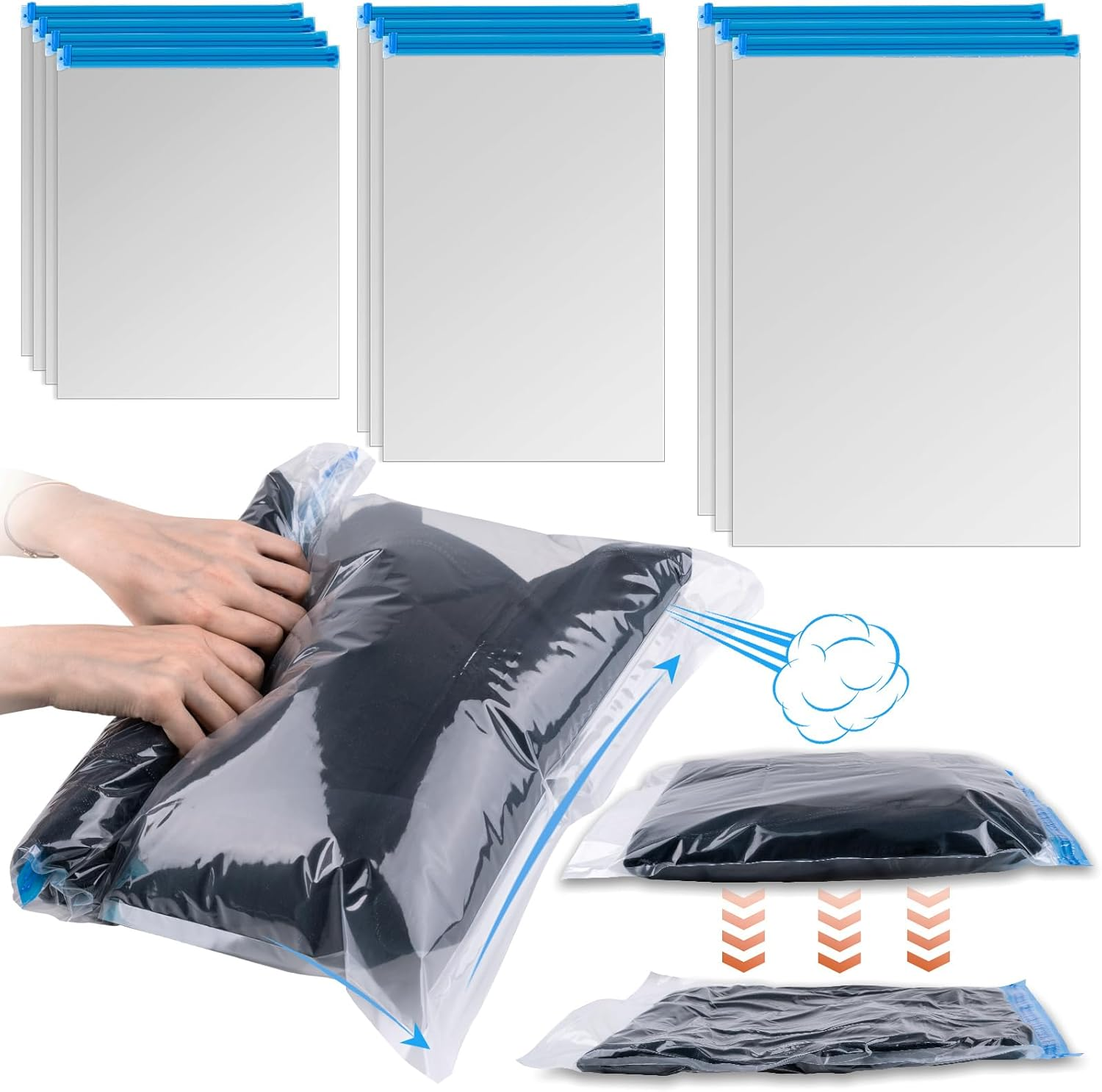 10 PCS Compression Bags for Travel, No Vacuum Needed, Space Saver Storage