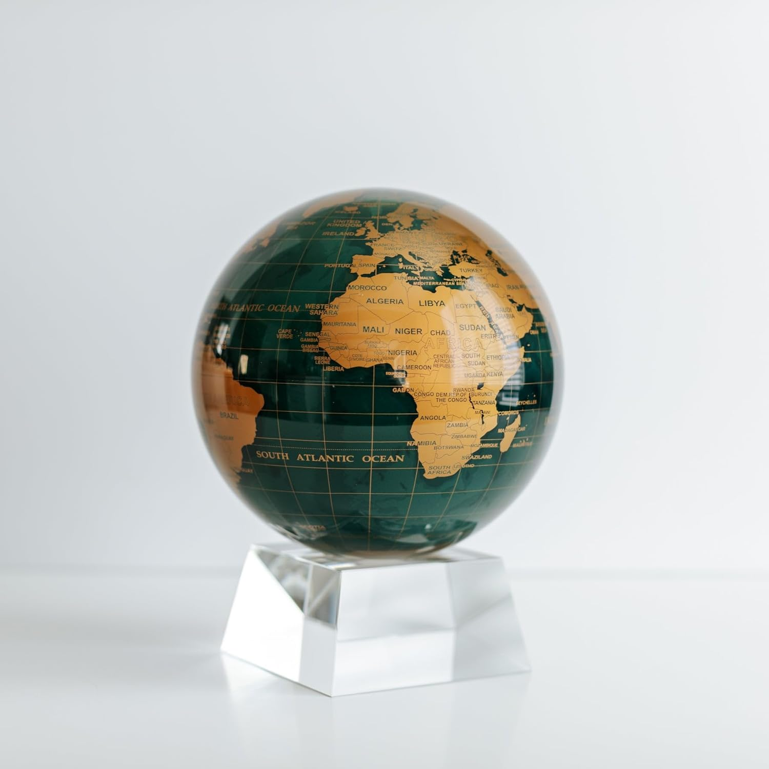 MOVA Globe Green and Gold 6" with Base, Solar Powered Rotating Globe No Need ... - Picture 8 of 14