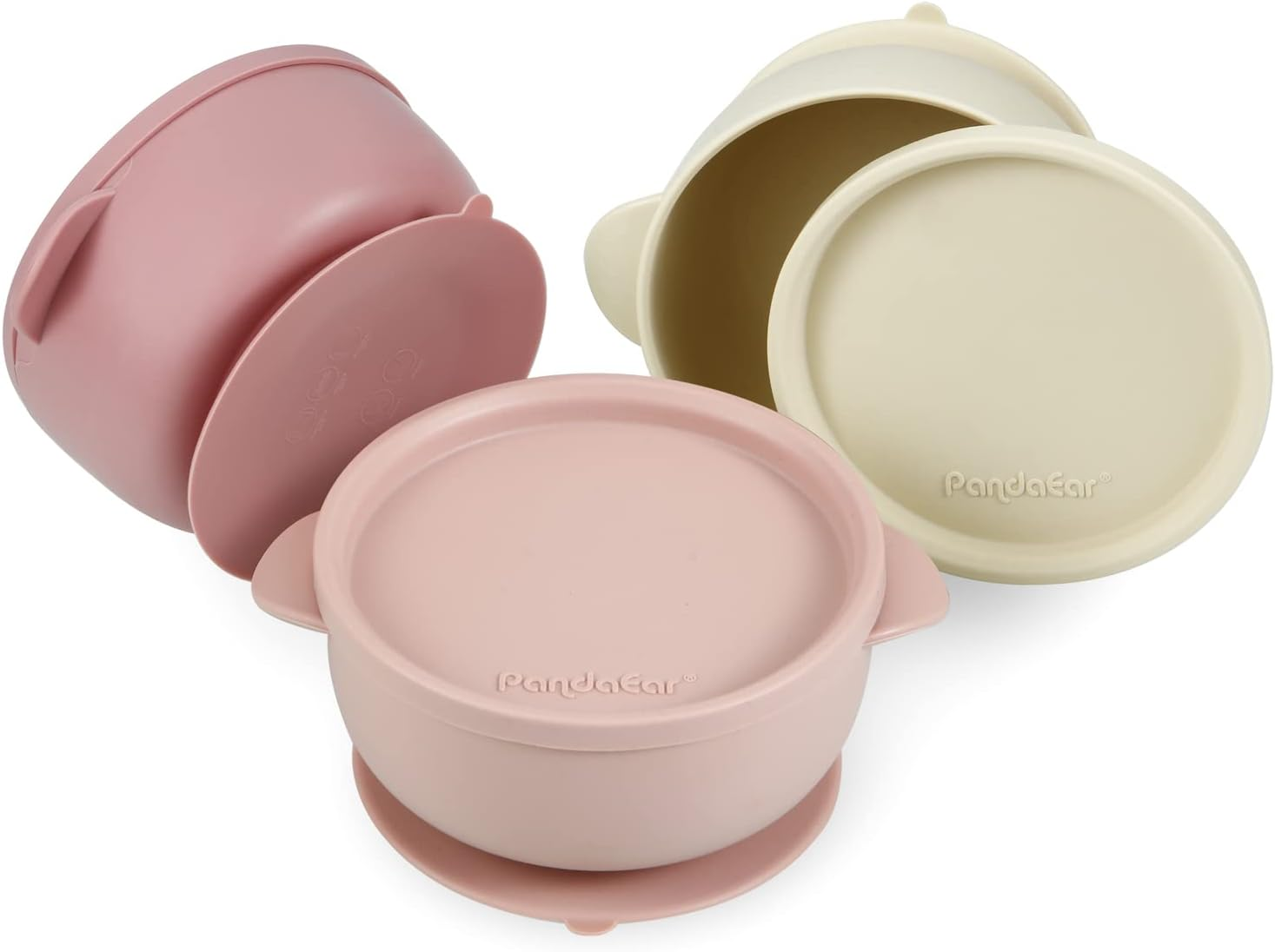 3 Pack Baby Bowls with Suction| Leak-Proof Stay Put Silicone Food Bowl with Lids for Babies Kids Toddlers Infants| Food Grade Soft Safe Bpa-Free Silicone (Pink Rose Linen)