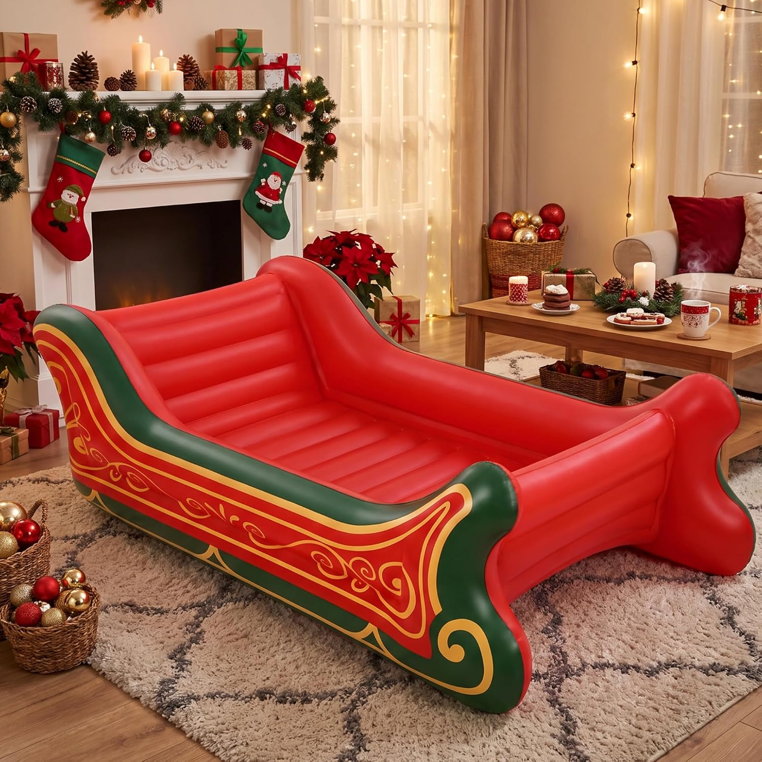 1 Pcs 71X39" Christmas Movie Night Sleigh Inflatable Red Air Bed