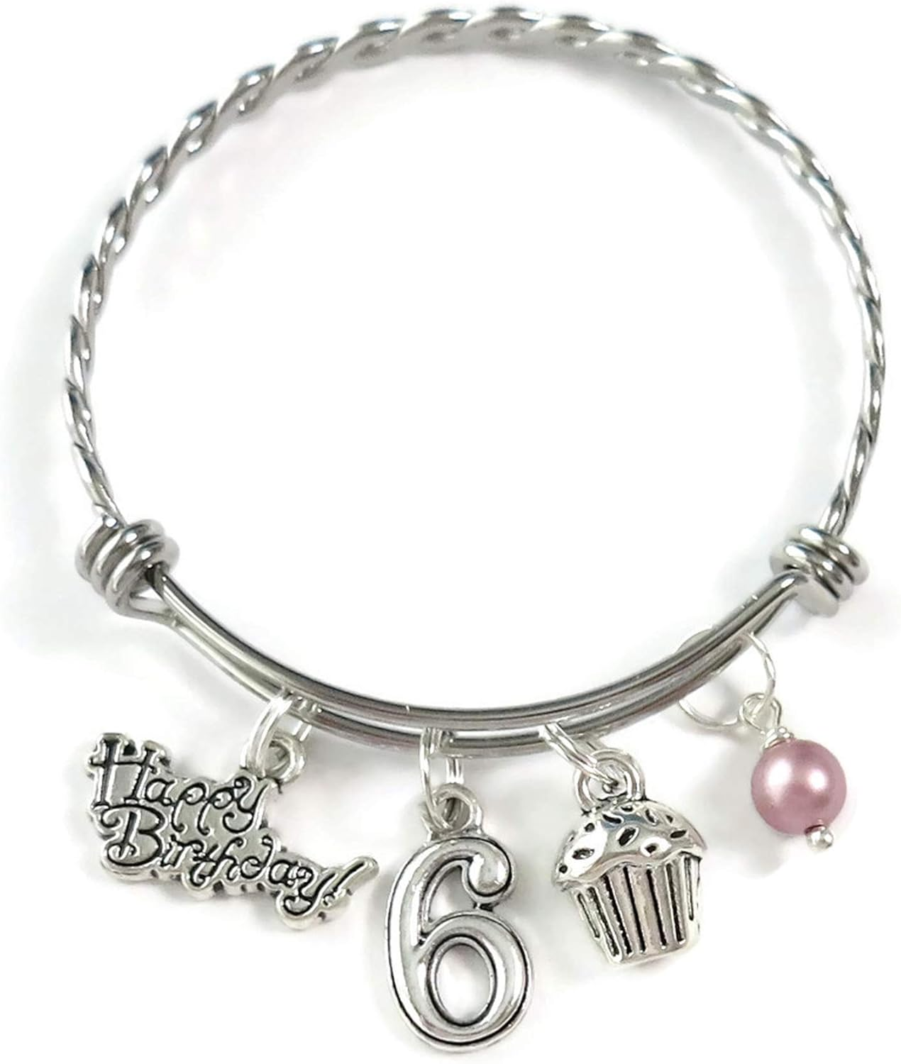 6Th Birthday Bracelet for Girls - Happy 6Th Birthday Charm Bracelet, Gift for 6-Year-Old Girl, Cute Sixth Birthday Jewelry Present for Daughter or Granddaughter