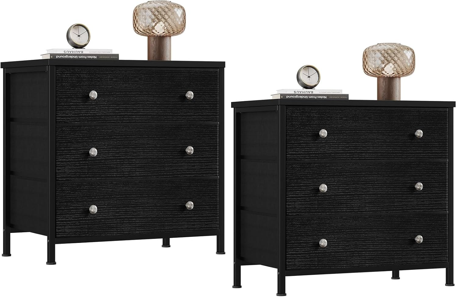 Set of 2 Black Nightstands with 3 Drawers for Modern Bedrooms | eBay